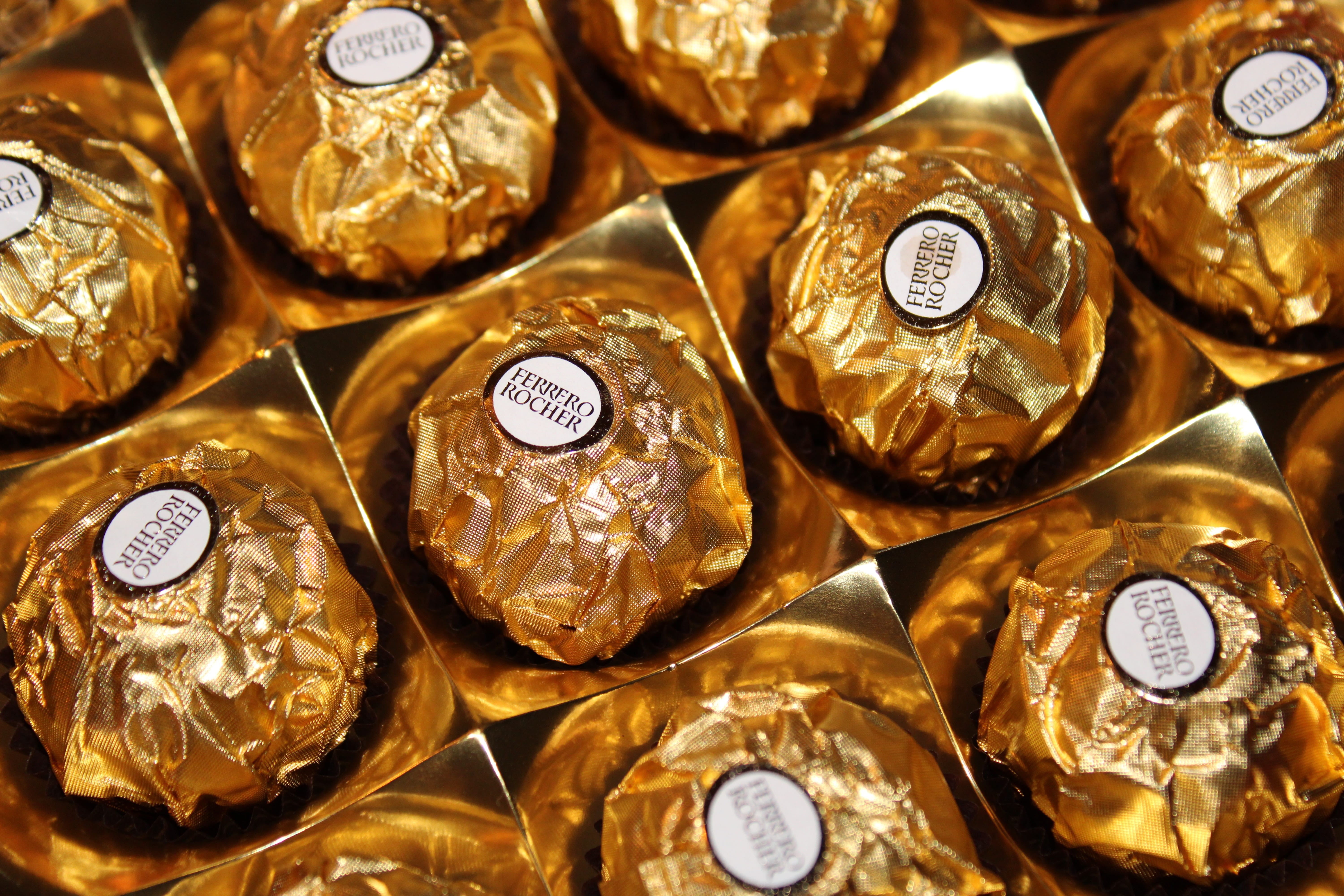shiny, indoors, number, metal, luxury, still life, ferrero rocher, food and drink, no people, nut, tasty, high angle view, sweet, gold colored, walnut, HD Wallpaper