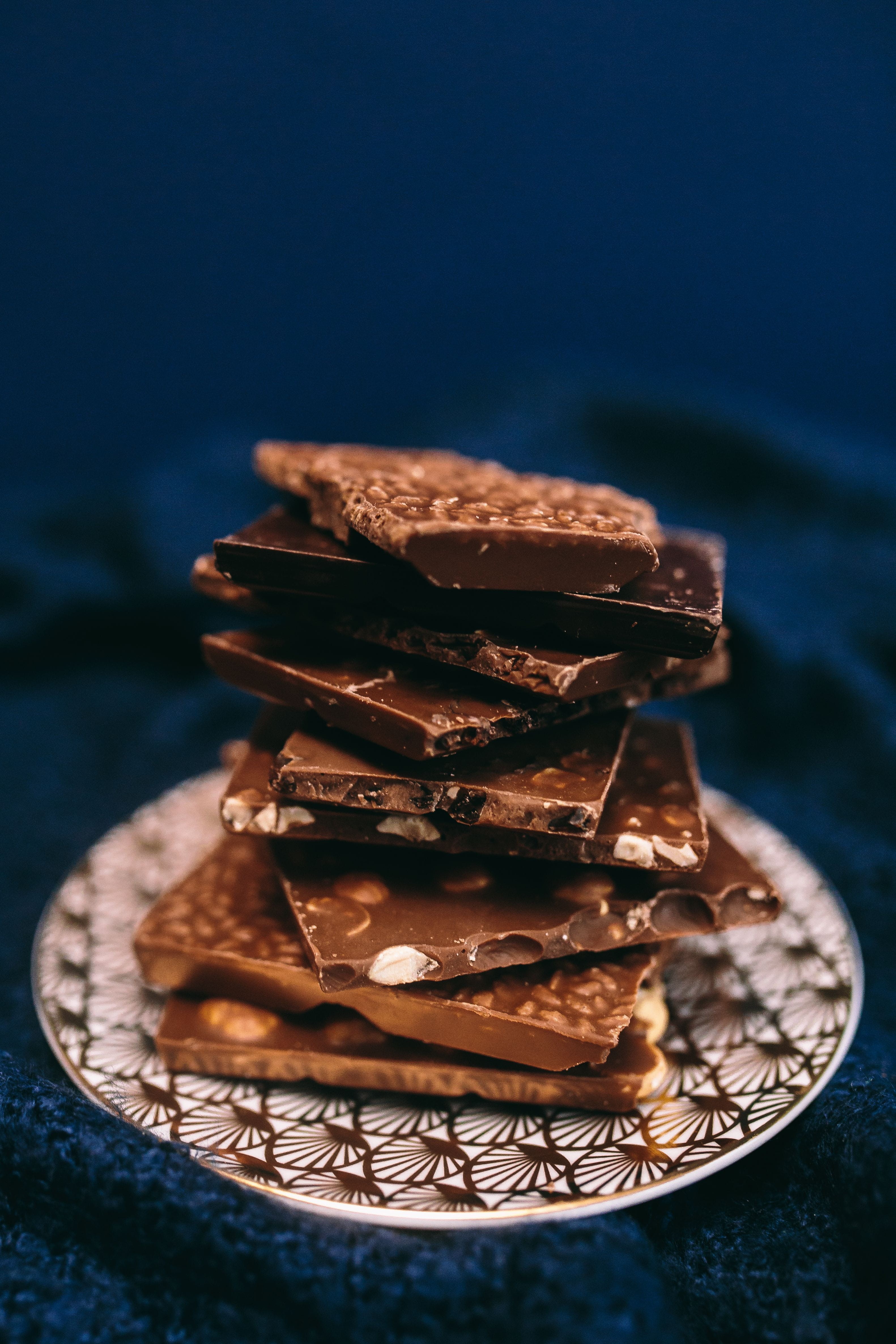 stack, cake, sweet, food, slice, close-up, nut, no people, dessert, food styling, chocolate Candy, chocolate, chocolate bar, unhealthy Eating, dark, still life, Phone HD Wallpaper