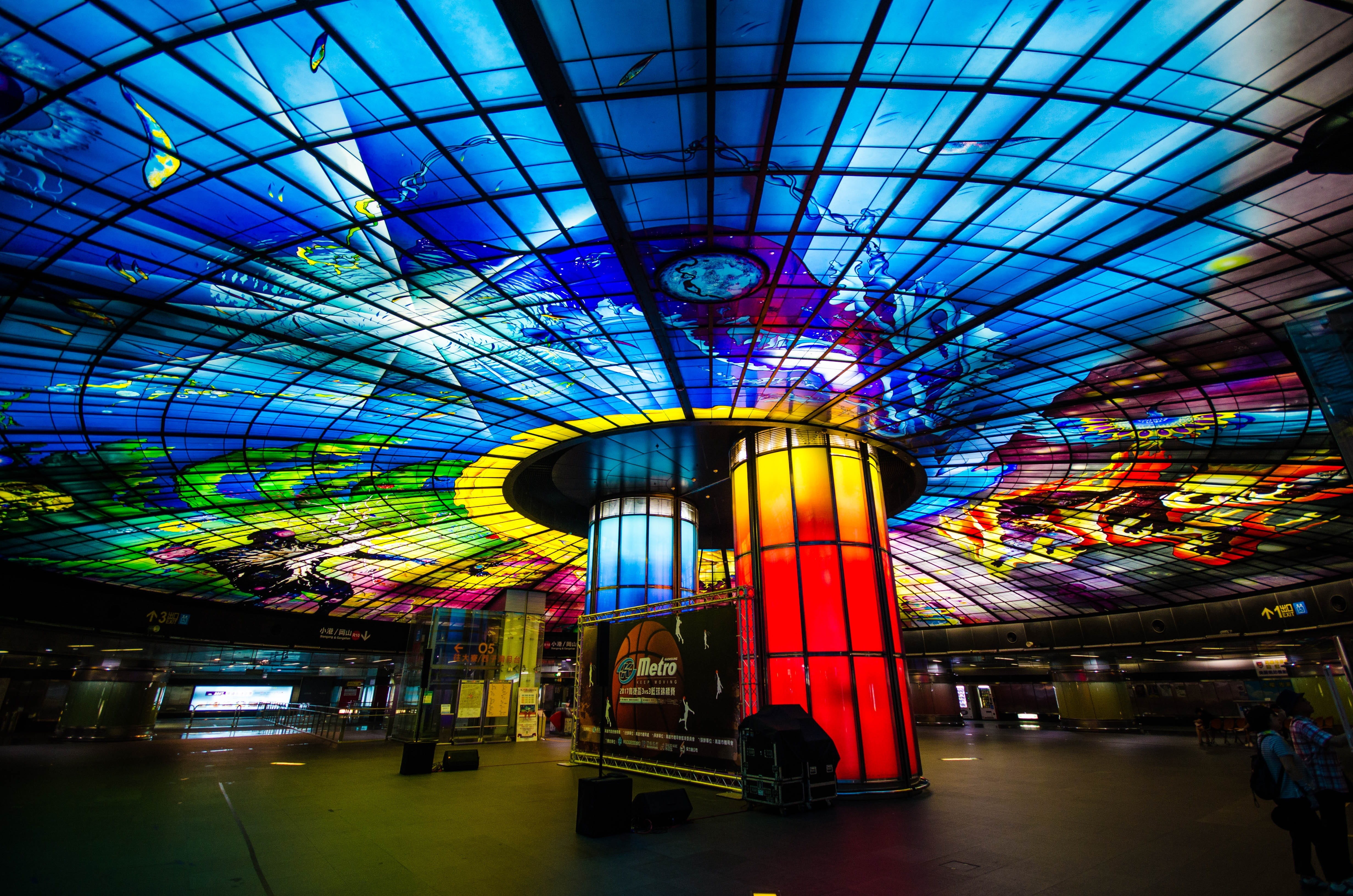 multi colored, built structure, arts culture and entertainment, day, transportation, kaohsiung taiwan, colorful, architecture, men, pattern, indoors, mrt station, HD Wallpaper