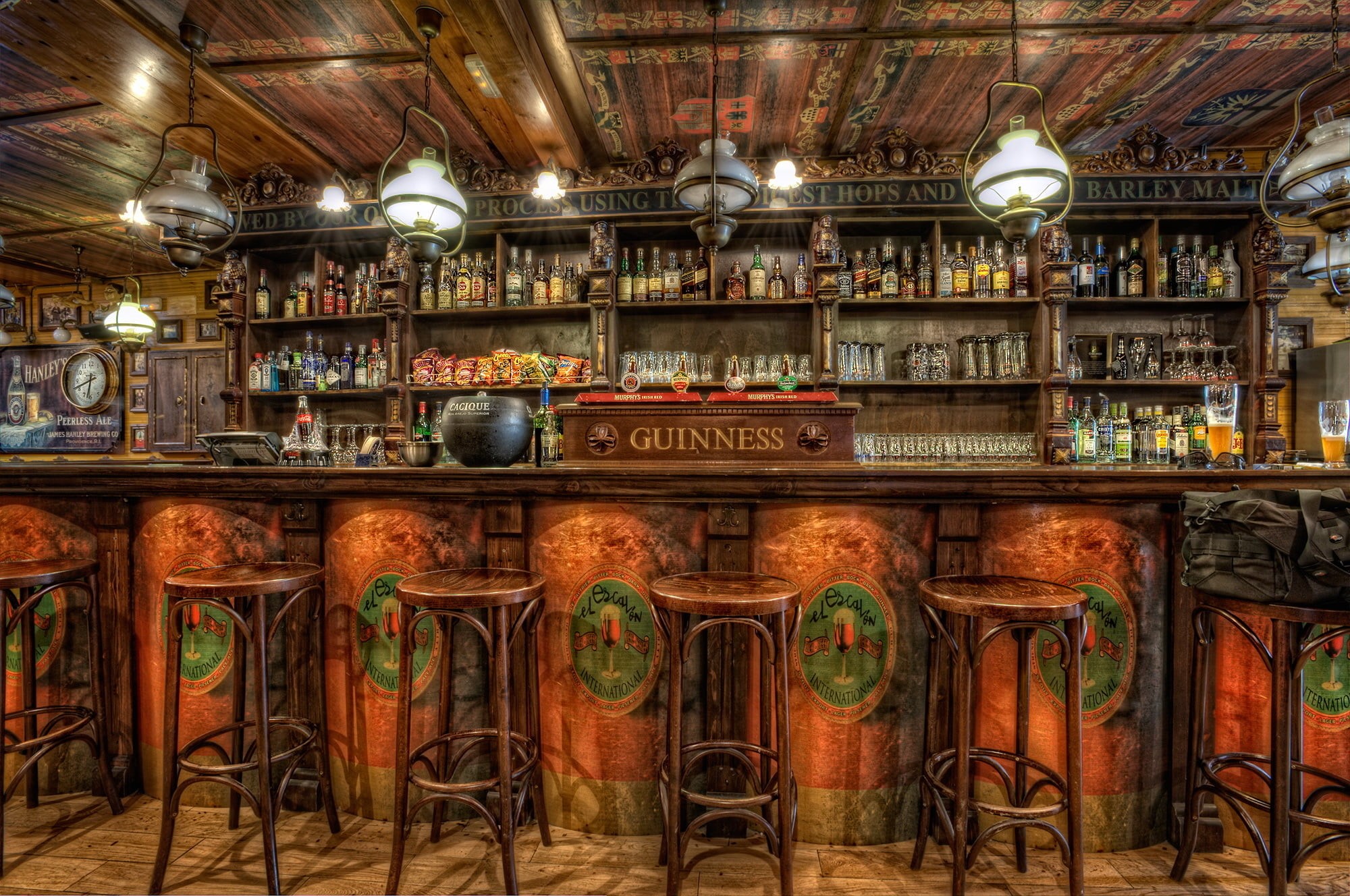 restaurant, guinness, abundance, container, collection, stand, 1080P, cafe, order, inside Of, food and drink, chair, bar, wood - Material, color Image, HD Wallpaper