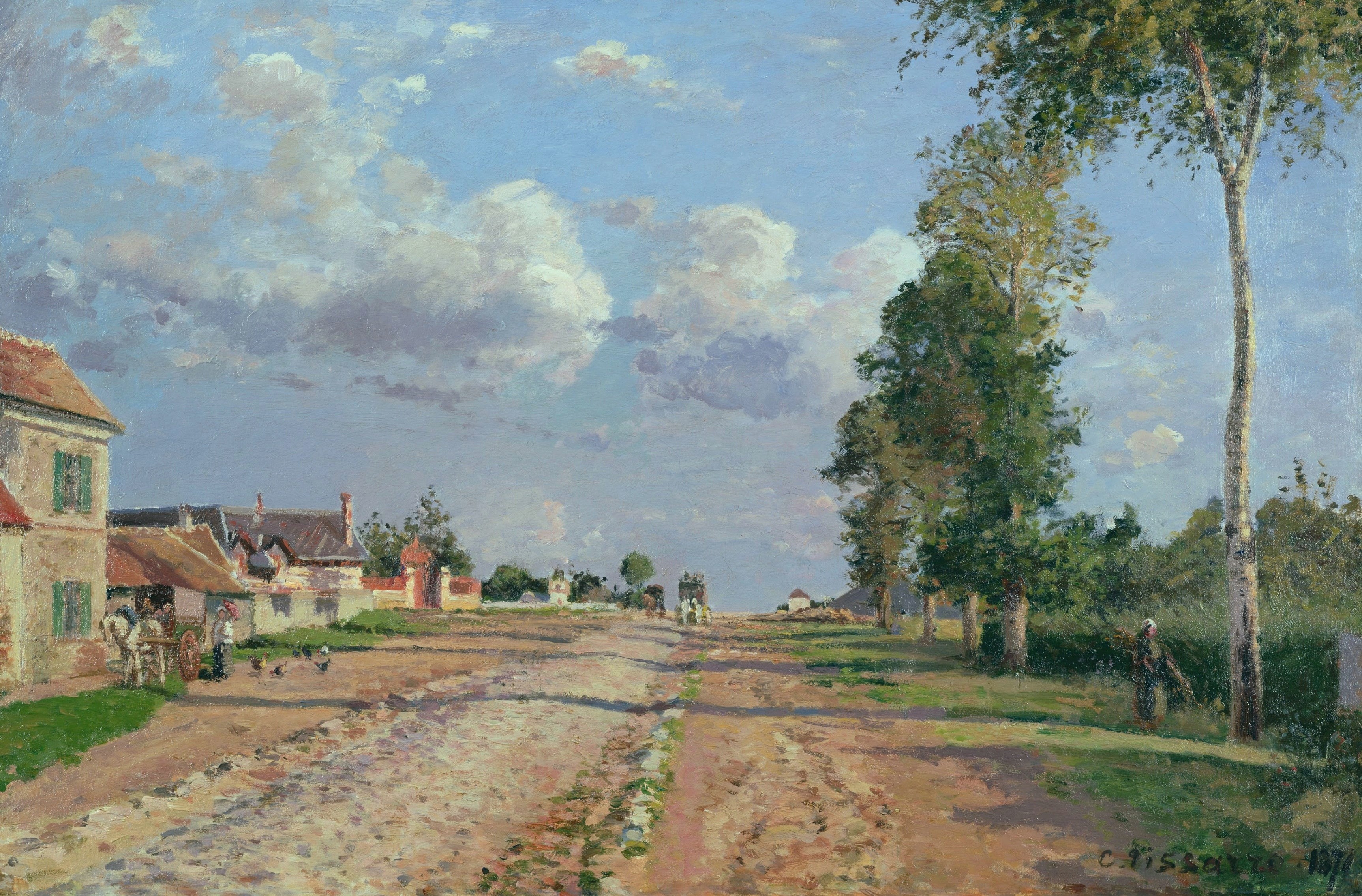 Camille Pissarro, The road to Versailles. Rockinger, home, 2K, picture, landscape, street, HD Wallpaper