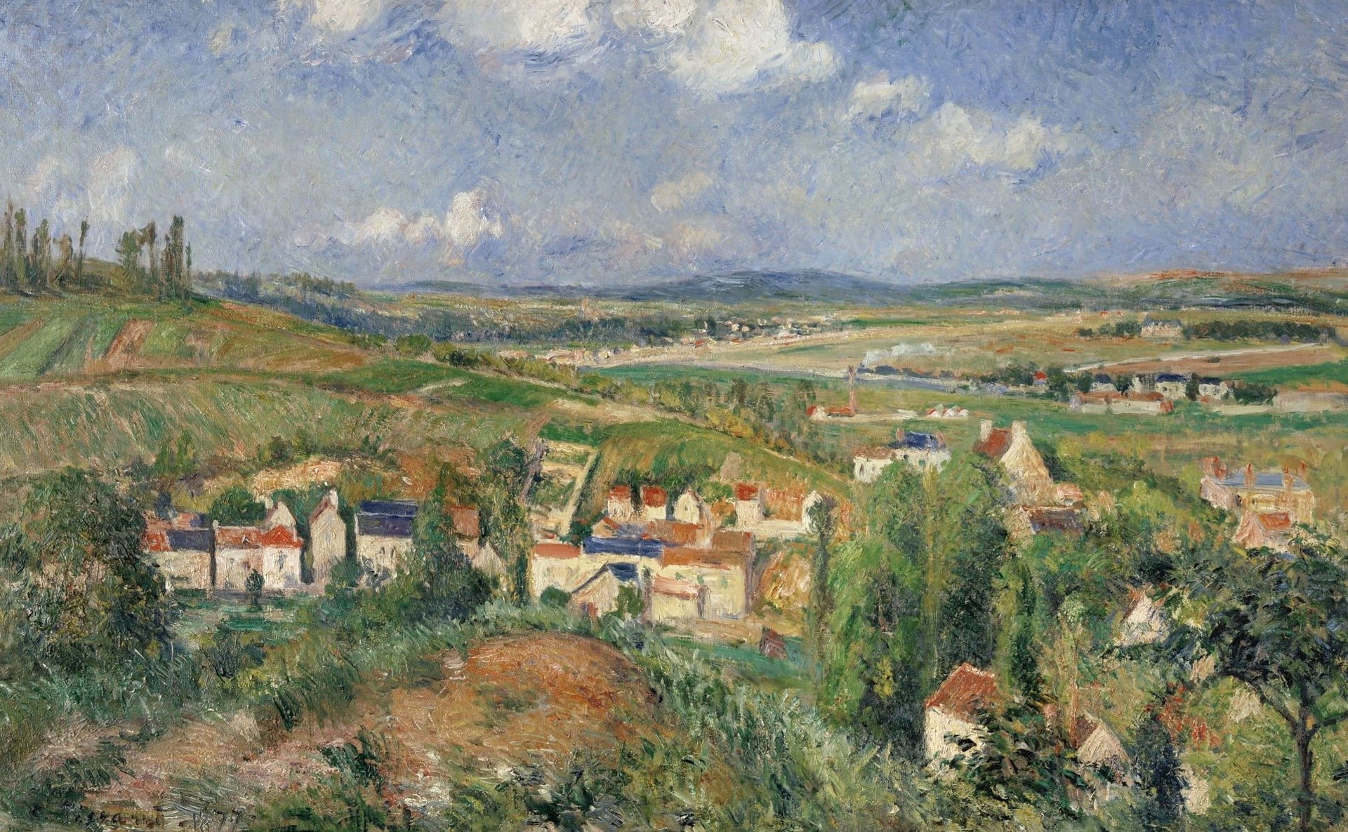 1080P, picture, Camille Pissarro, landscape, The Hermitage In The Summer. PONTOISE, HD Wallpaper