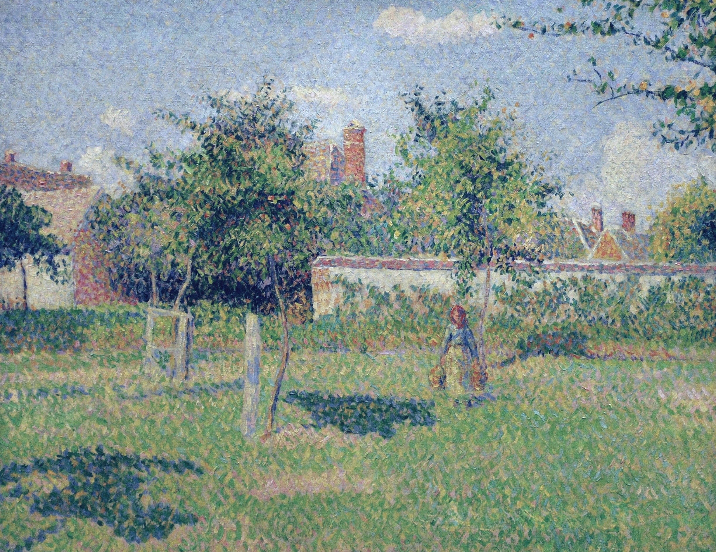 landscape, The woman on the Lawn. The Spring Sun. Eragny, 1080P, Camille Pissarro, picture, HD Wallpaper