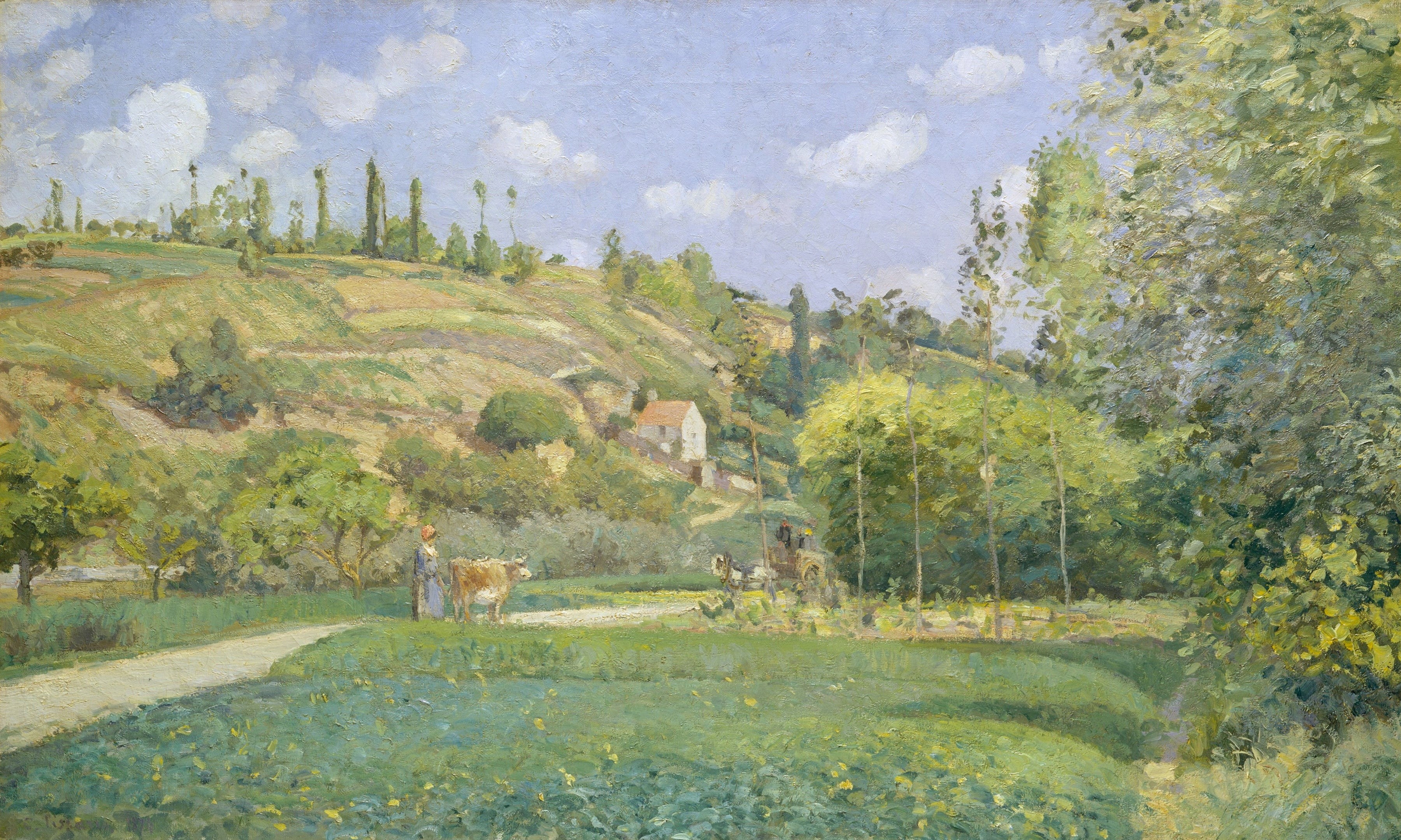 2K, The shepherd in Alegerile. Auvers-sur-Oise, Camille Pissarro, landscape, picture, HD Wallpaper