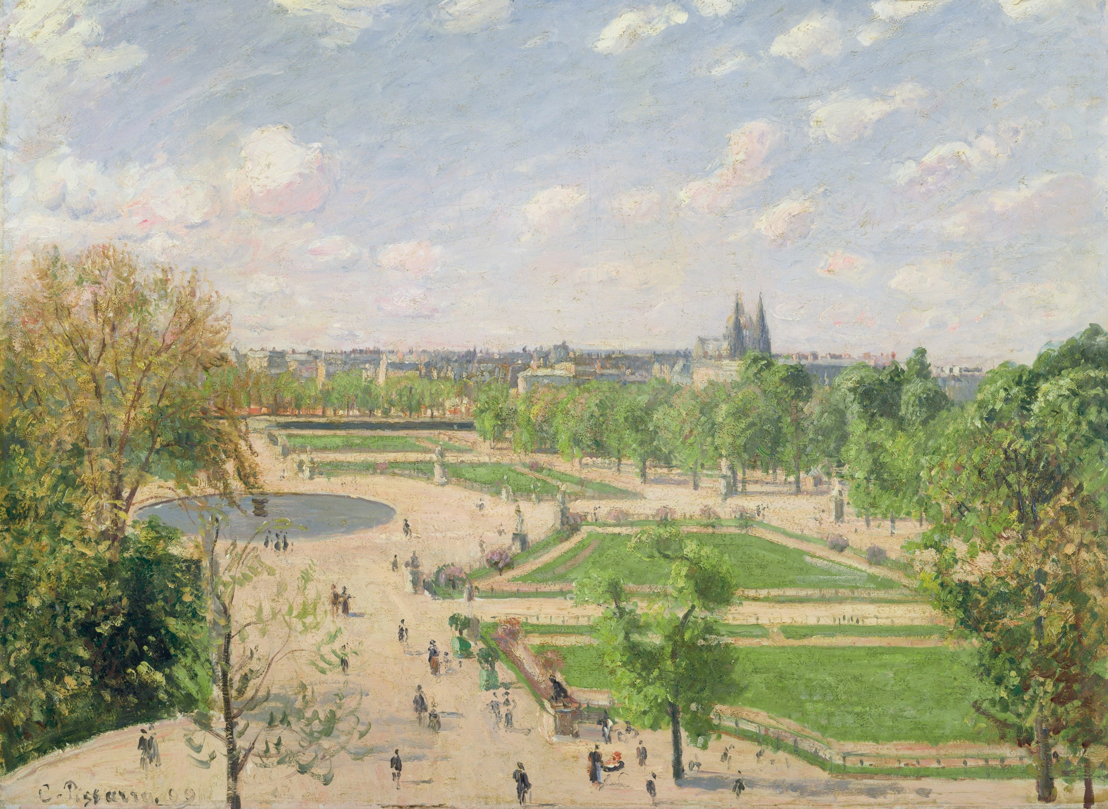 Park, Paris, The Gardens Of The Tuileries. Morning. Spring, the city, picture, Camille Pissarro, landscape, 2K, HD Wallpaper