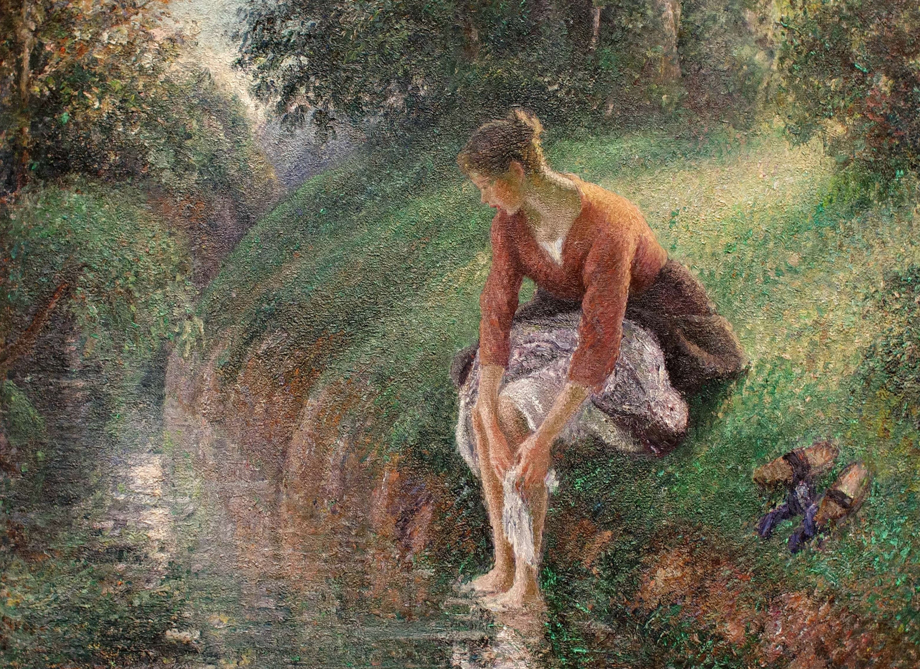 nature, picture, stream, genre, 2K, Camille Pissarro, Young Woman Washing Feet, HD Wallpaper