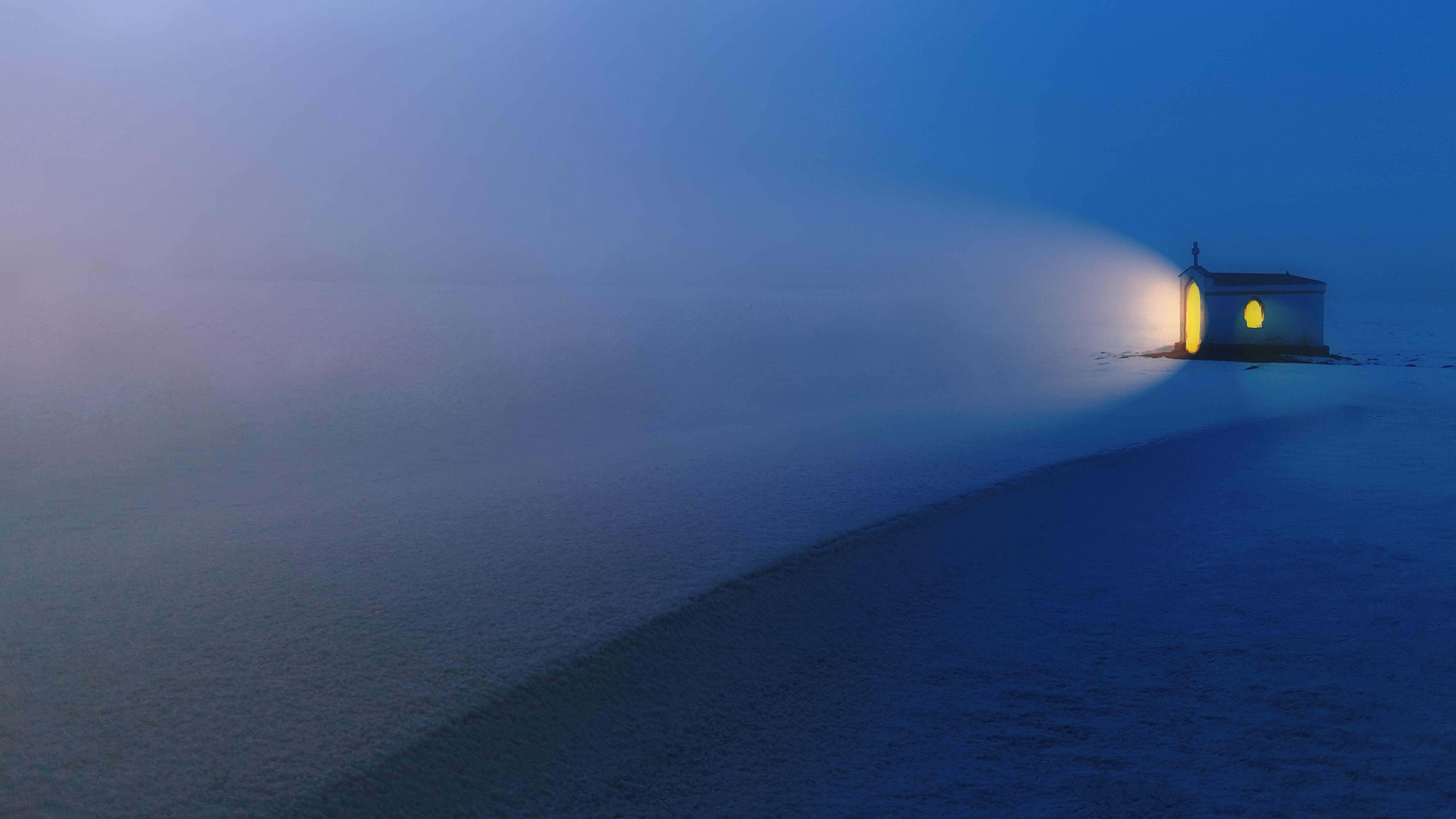 sky, lighting equipment, 5K, night, sea, no people, light, cool, dusk, twilight, snow, church, copy space, blue, sign, nature, on frozen, snowy, wintry, HD Wallpaper