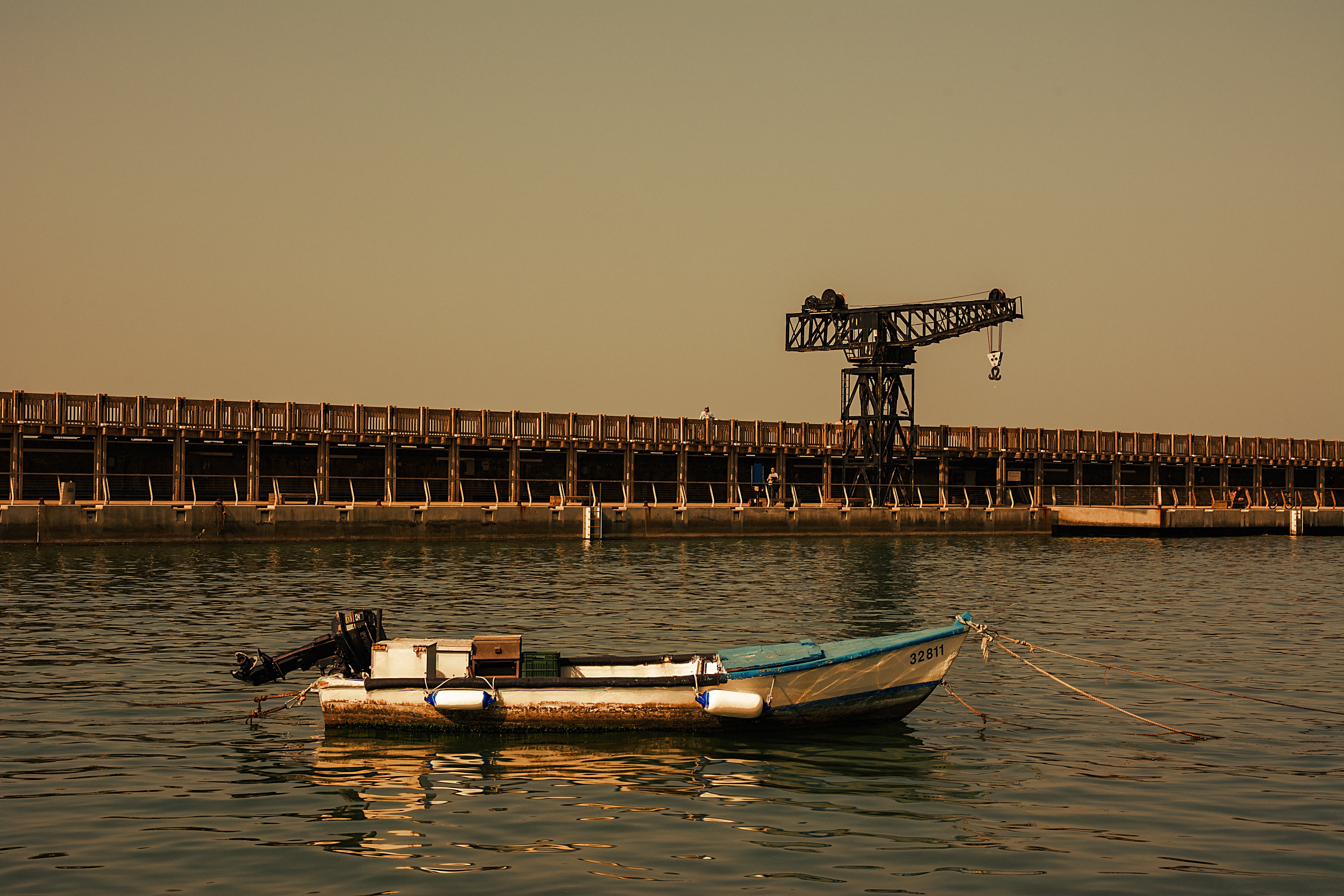 israel, mode of transportation, water, built structure, outdoors, dusk, travel, sunset, pier, clear sky, tel aviv, 5K, moored, sky, waterfront, no people, HD Wallpaper