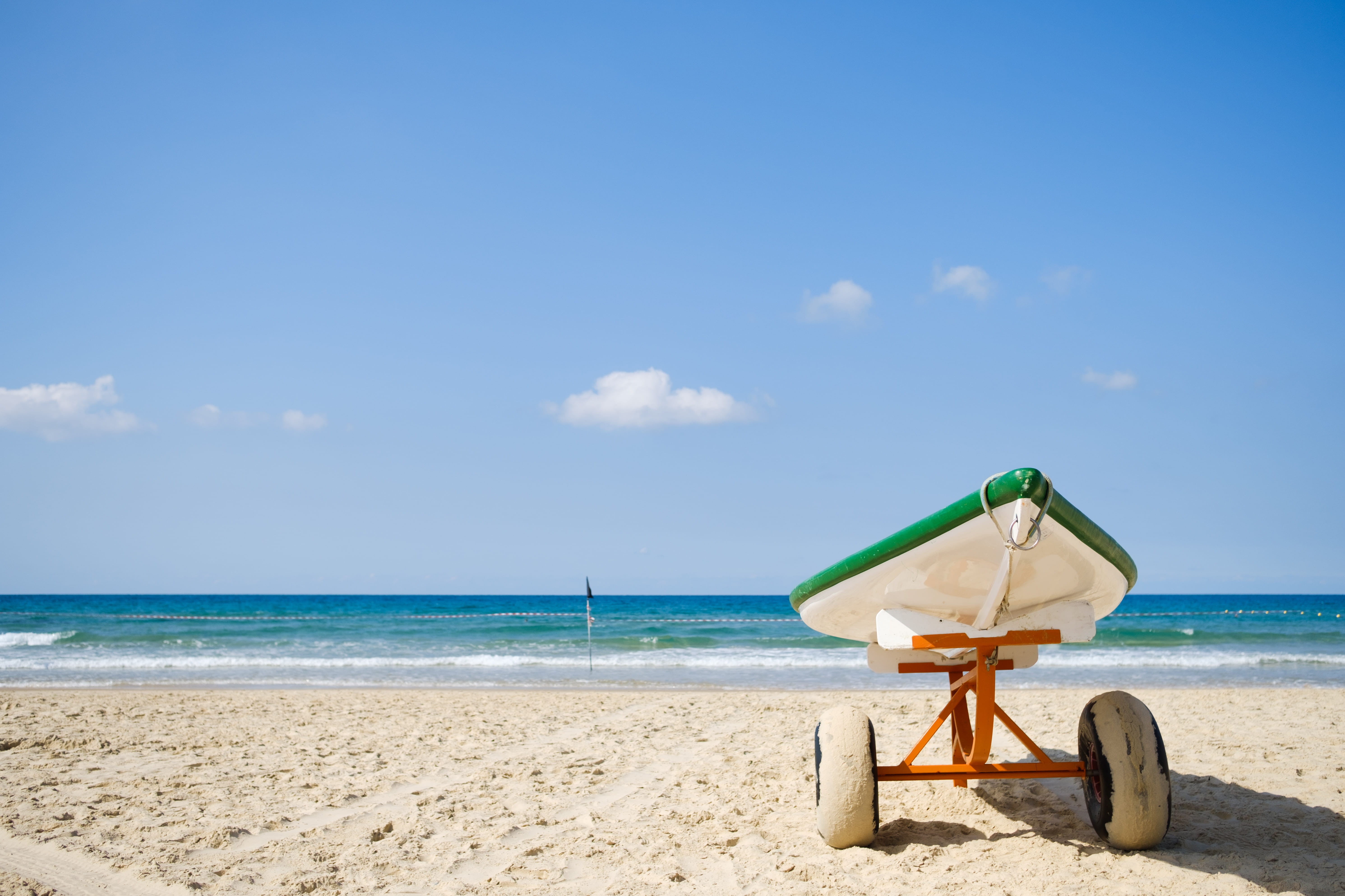 no people, sea, beach, land, cloud - sky, sand, scenics - nature, sunlight, sky, outdoors, beauty in nature, paddle, 5K, tel aviv beach, water, israel, HD Wallpaper