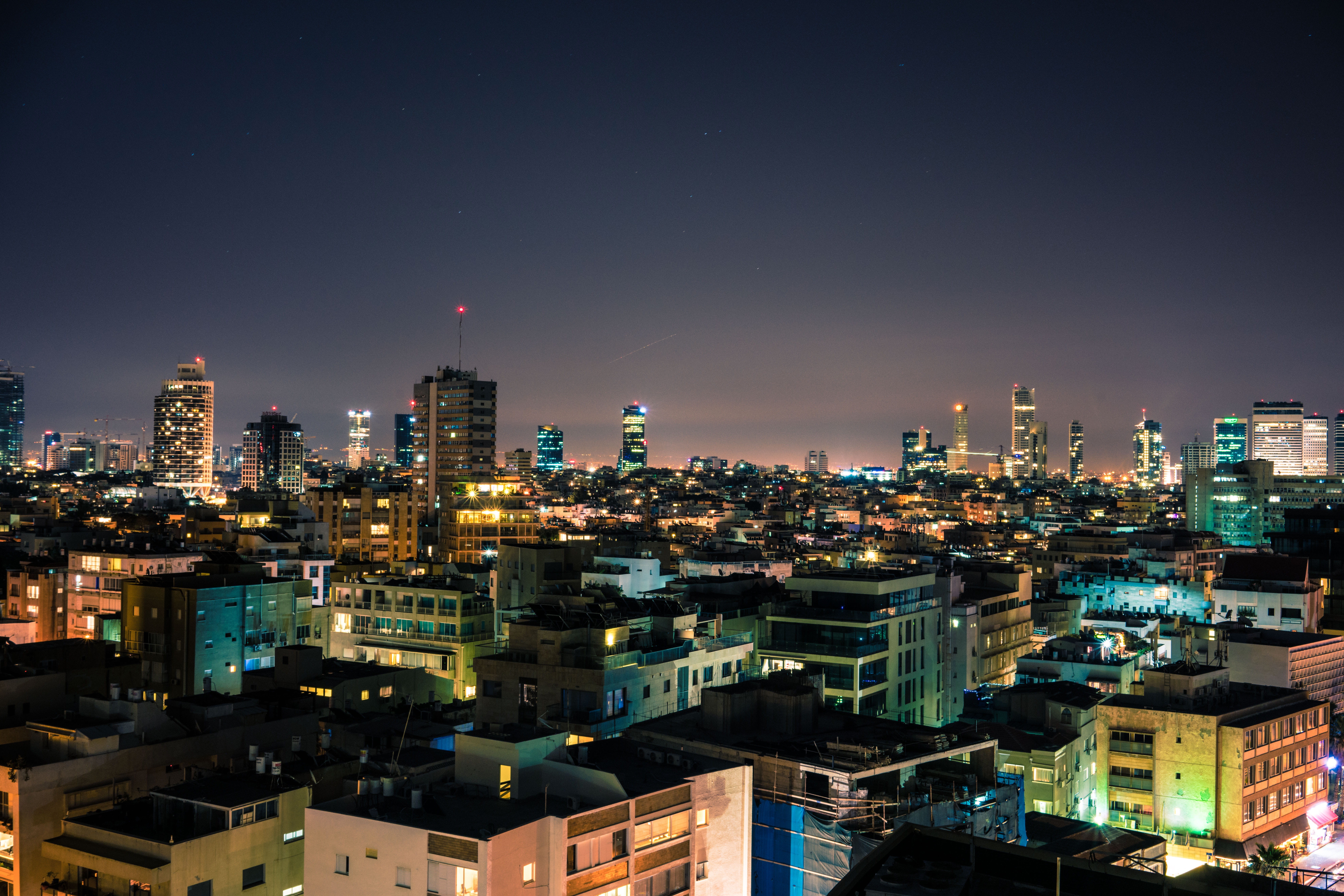 built structure, residential district, sky, tower, settlement, 8K, outdoors, crowded, crowd, night, urban skyline, spire, apartment, illuminated, buildings, HD Wallpaper