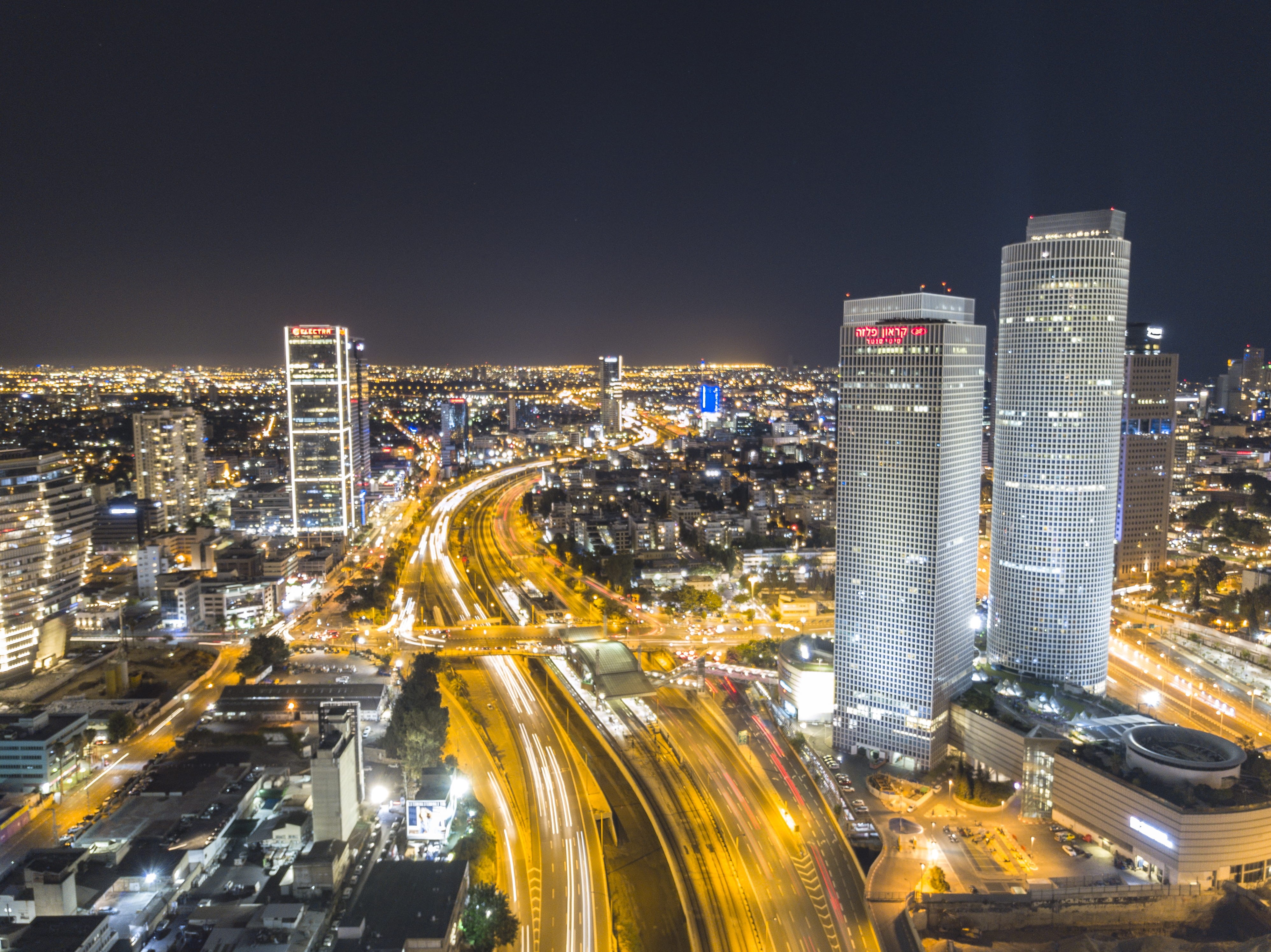 time, photography, skyscraper, no people, night, lapse, modern, financial district, tel aviv, architecture, high angle view, cityscape, rush hour, building, HD Wallpaper