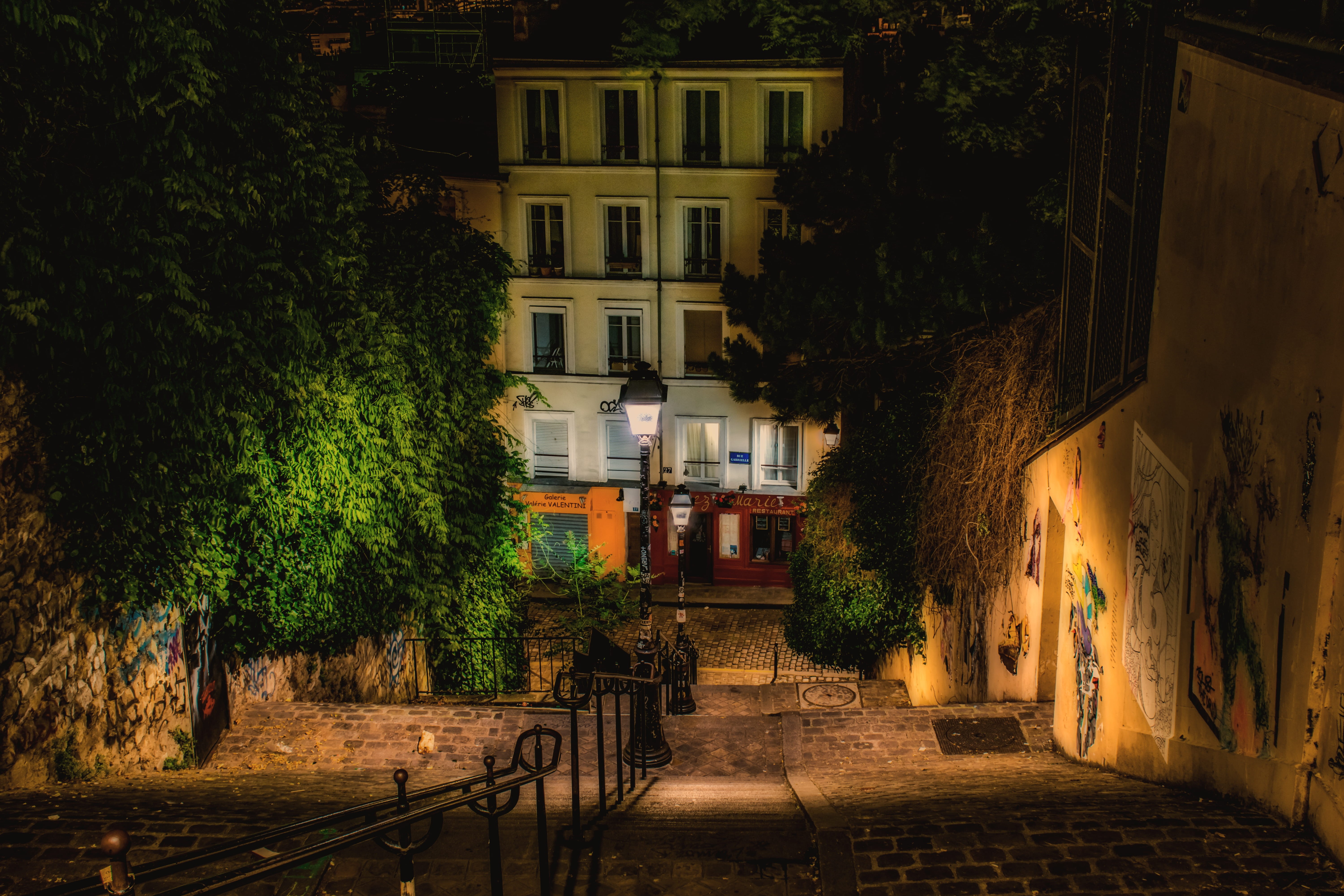 street, 5K, building, france, the way forward, transportation, footpath, no people, night, outdoors, mode of transportation, residential district, building exterior, HD Wallpaper