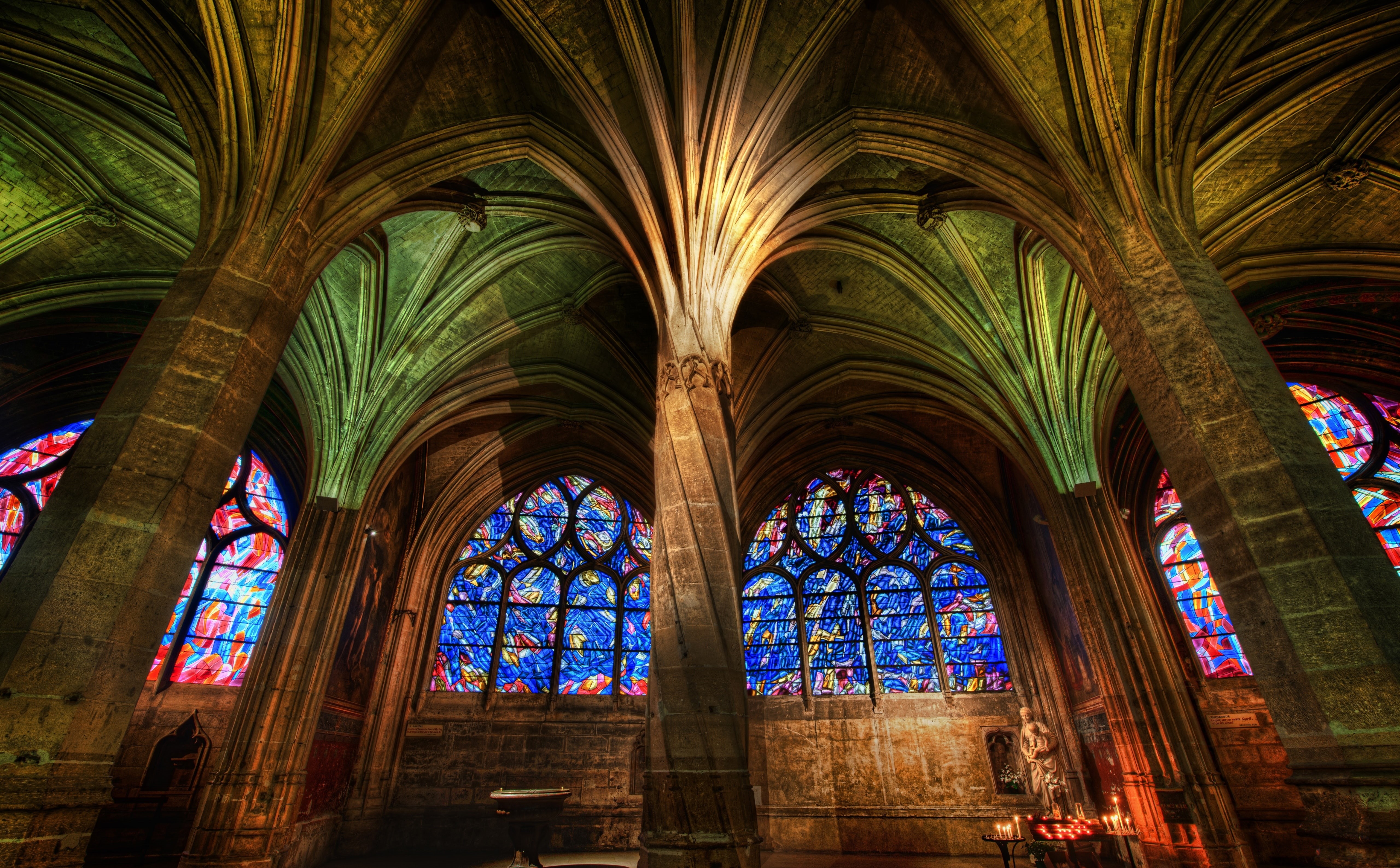 place of worship, Cathedral, glass, arch, Gothic, Interior, Stone, brown, Architecture, indoors, window, gothic style, built structure, spirituality, glass - material, HD Wallpaper