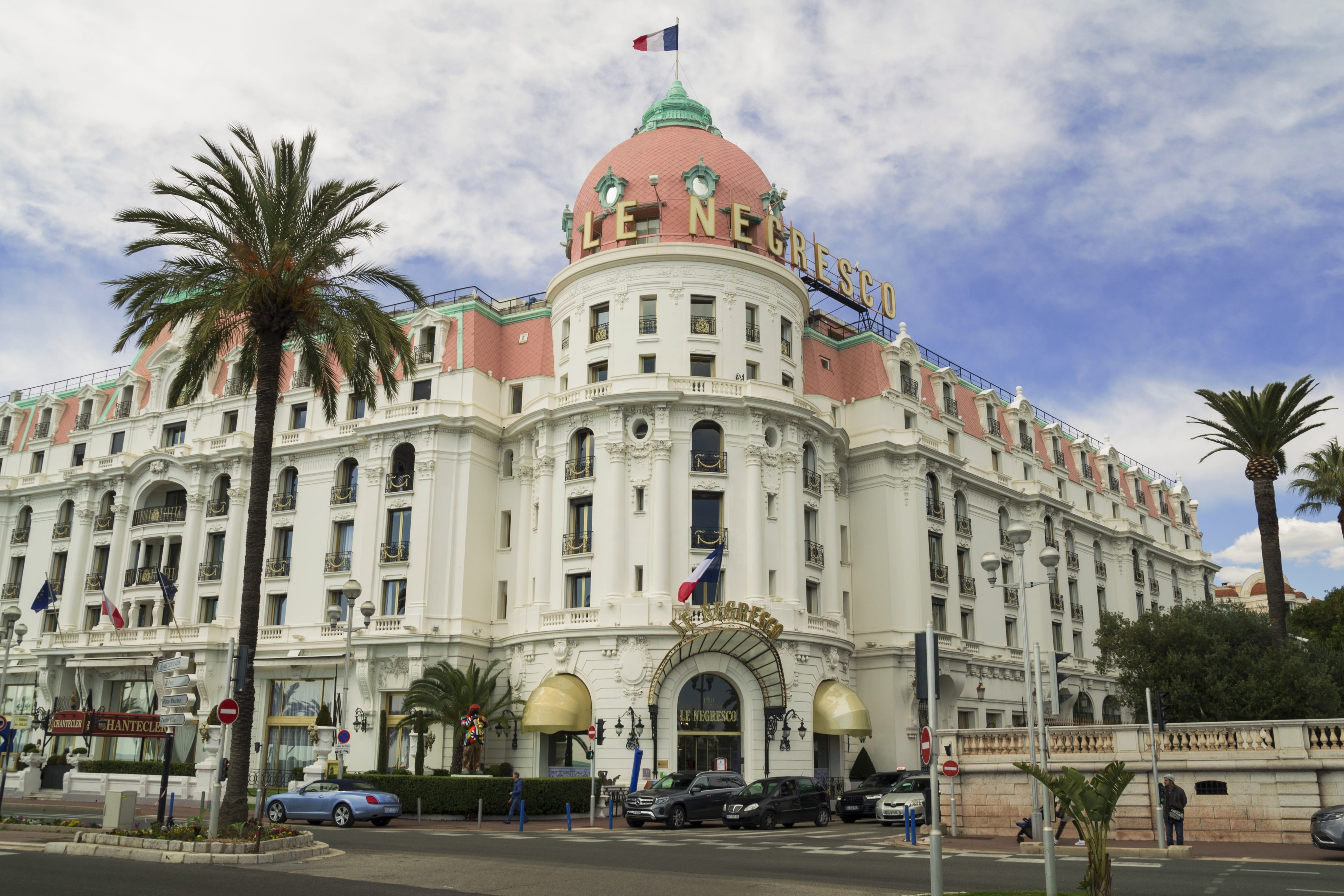 azur, nature, negresco, incidental people, nice, motor vehicle, france, coast, outdoors, street, touristic, plant, style, sight, government, built structure, HD Wallpaper