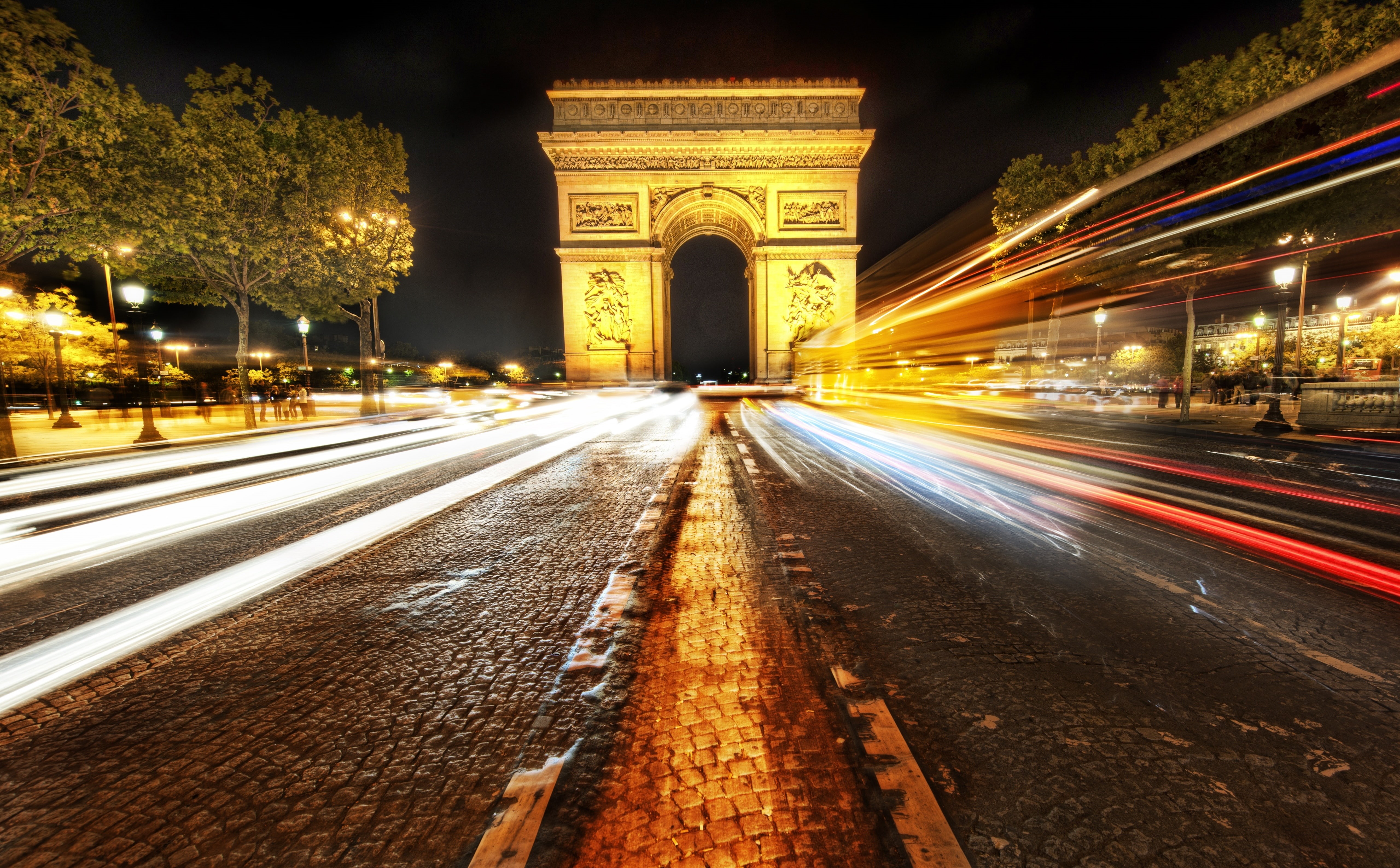 arc, triomphe, Paris, Europe, built structure, outdoors, motion, speed, 5K, the past, France, street, light trail, building exterior, mode of transportation, HD Wallpaper