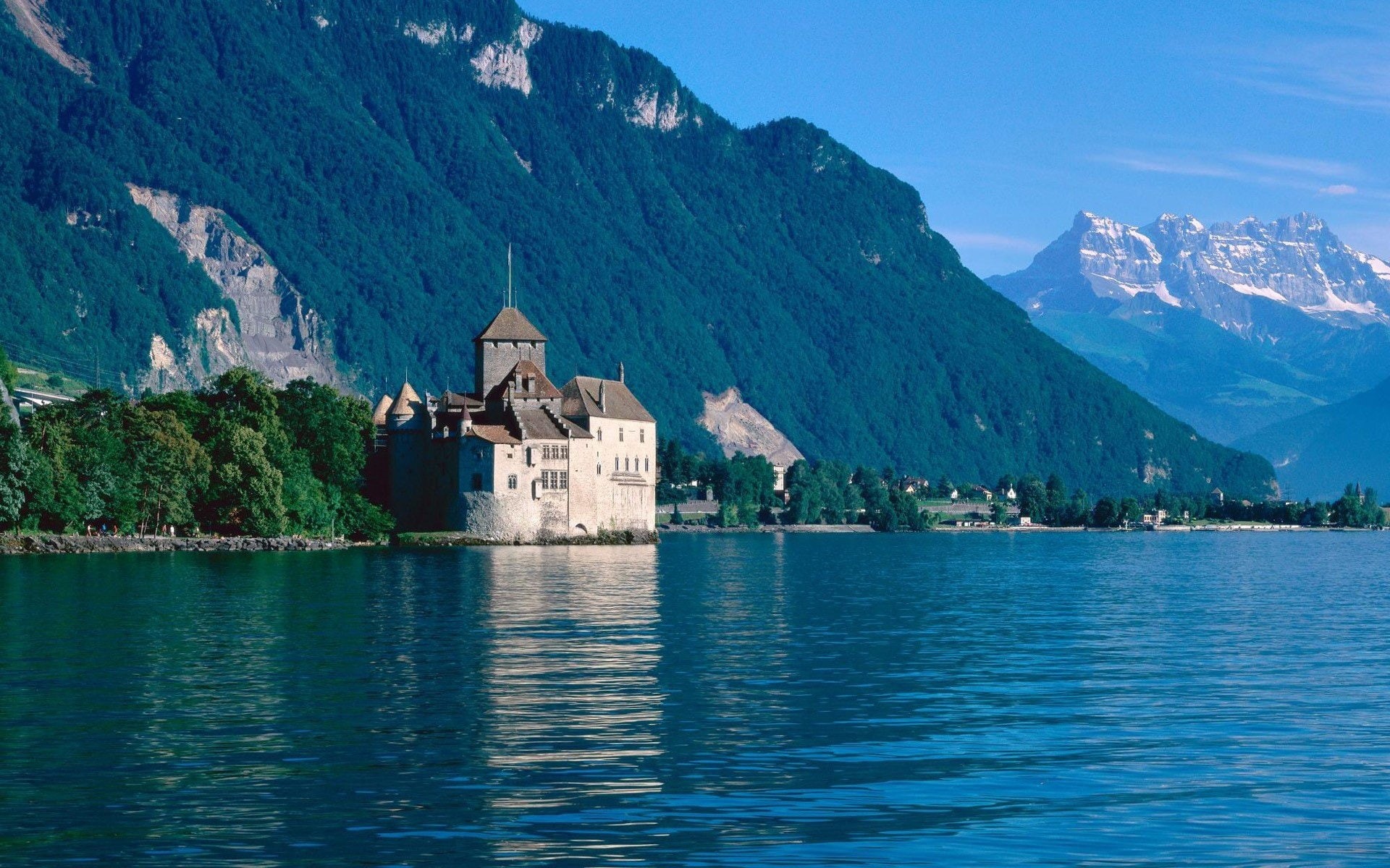 Switzerland, Château De Chillon, Lake, Castles, Chateau De Chillon, 1080P, Mountain, Castle, HD Wallpaper