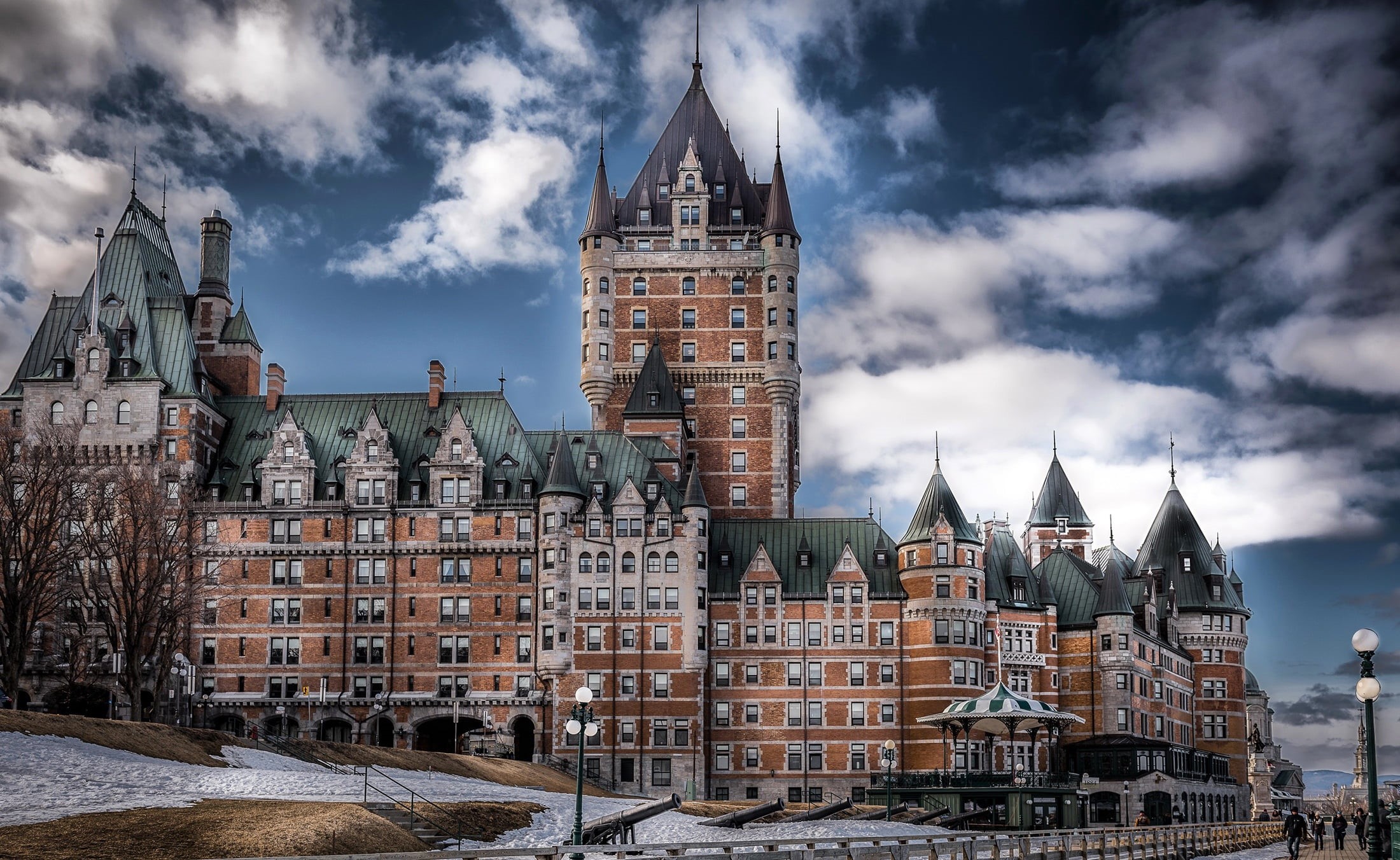 Quebec city, castle, the sky, Château Frontenac, Canada, winter, HDR, 1080P, HD Wallpaper