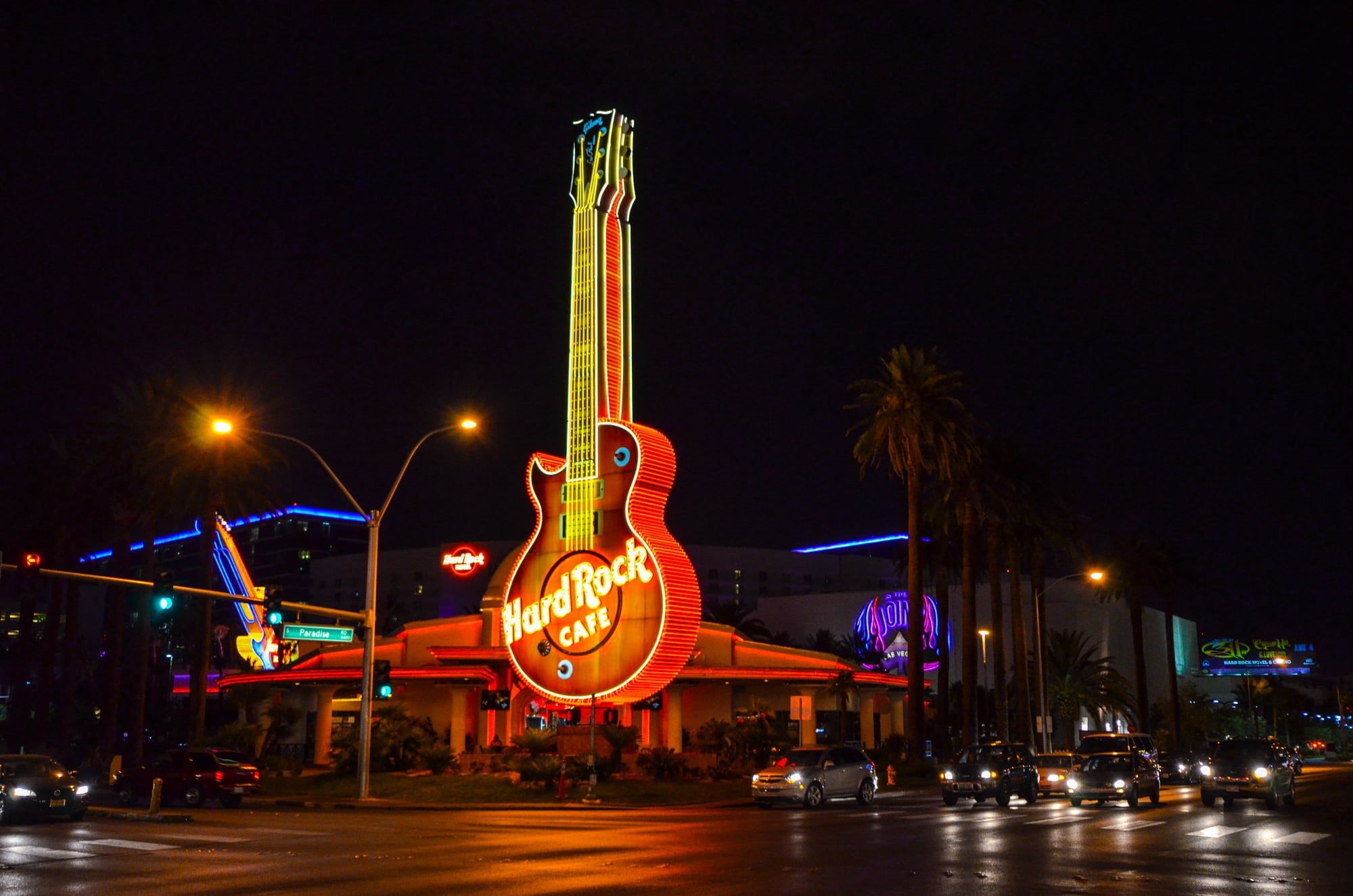 motion, america, autos, south west, illuminated, sign, outdoors, travel destinations, car, road, night, city life, hard, casino, city street, guitar, street, HD Wallpaper