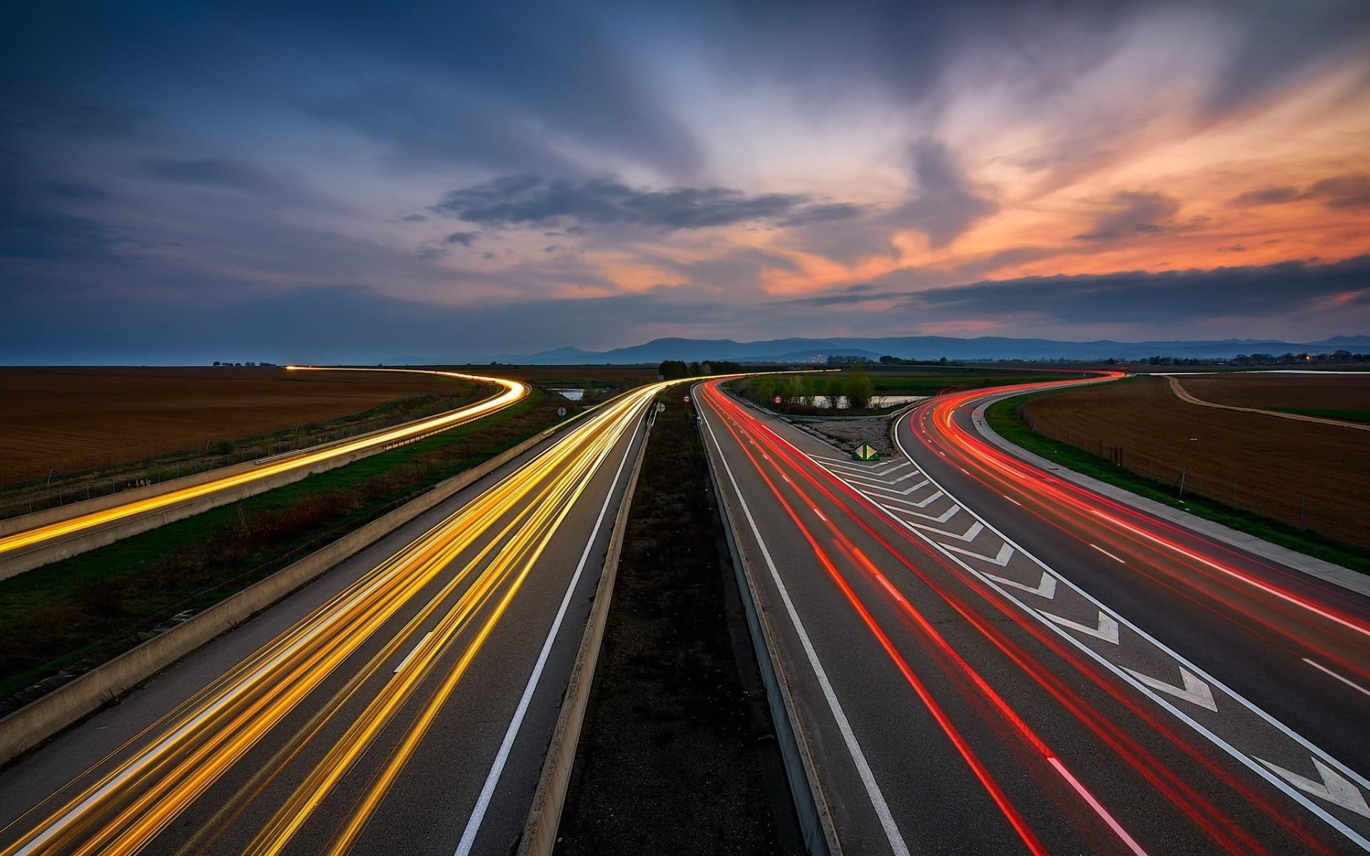 long exposure, no people, dividing line, traffic, highway, road, cloud - sky, abstract, nature, white, city, diminishing perspective, outdoors, painting, HD Wallpaper
