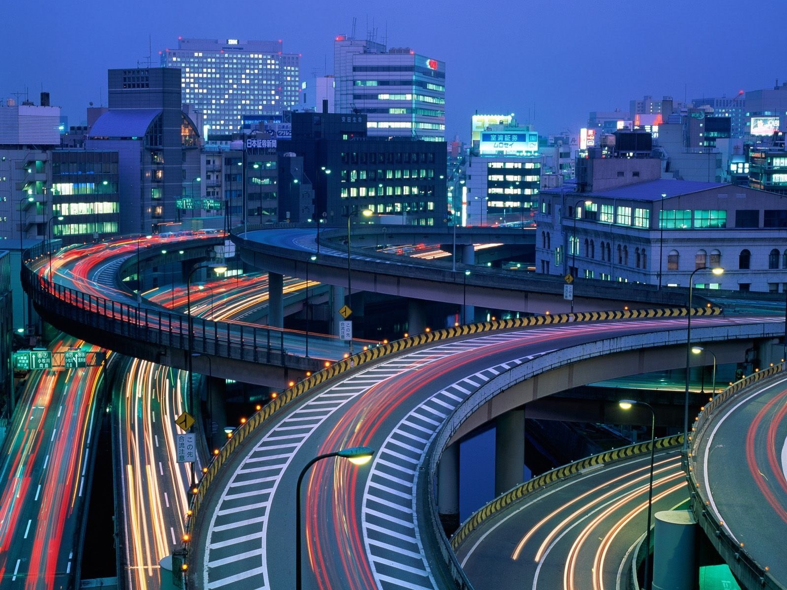 light trail, office building exterior, city life, architecture, long exposure, cityscape, motion, Tokyo, connection, city, highway, transportation, interchange, HD Wallpaper