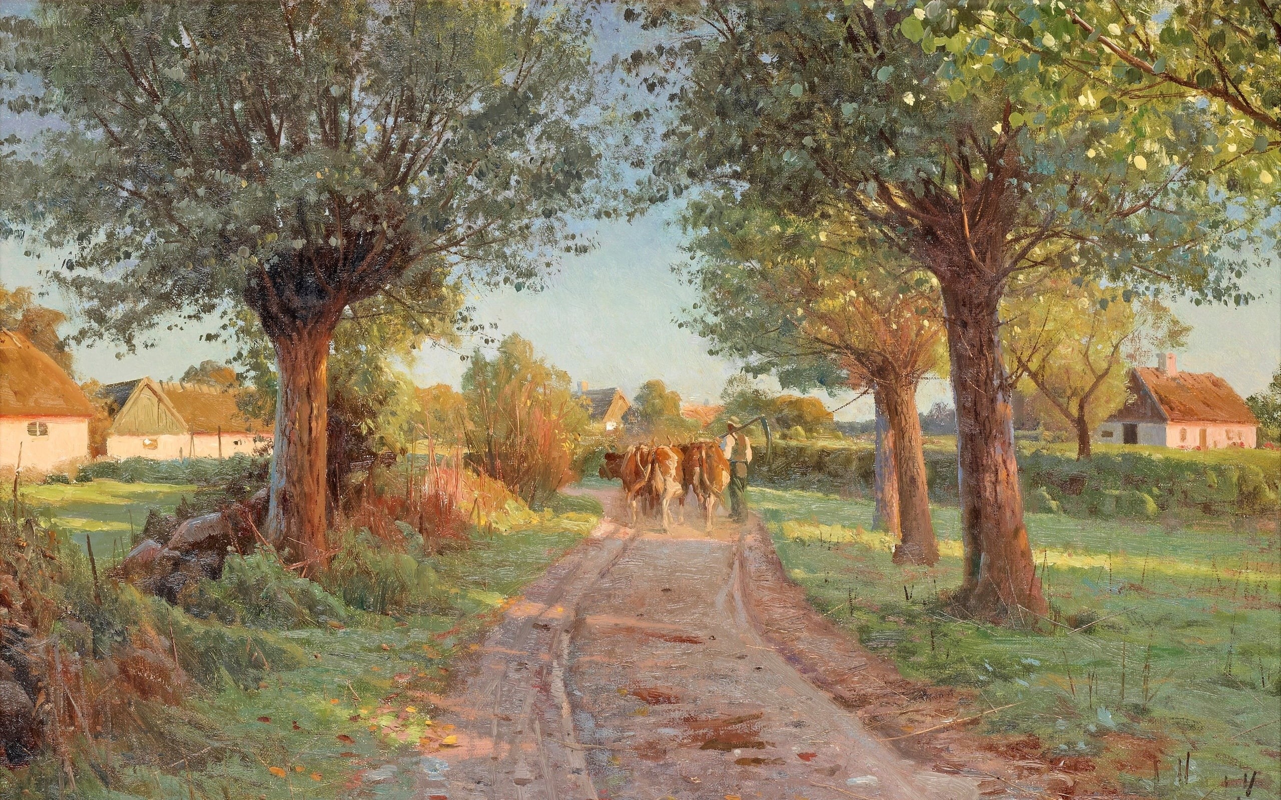 Danish painter, Danish realist painter, Peter Merk Of Menstad, 2K, 1919, Peder Mørk Mønsted, Summer evening, HD Wallpaper