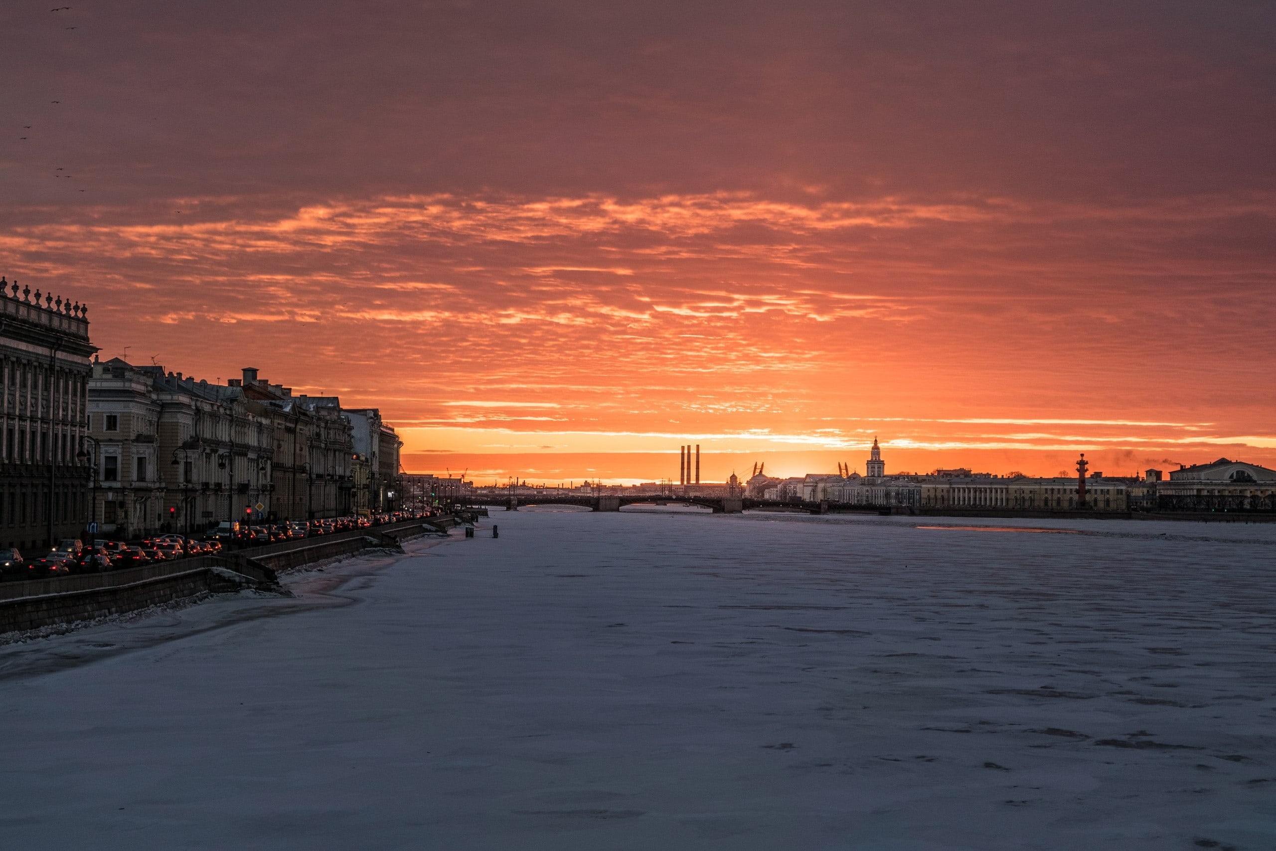 architecture, cityscape, clouds, water, concrete, 2K, building exterior, mode of transportation, near, orange color, scenics, transportation, st petersburg russia, HD Wallpaper