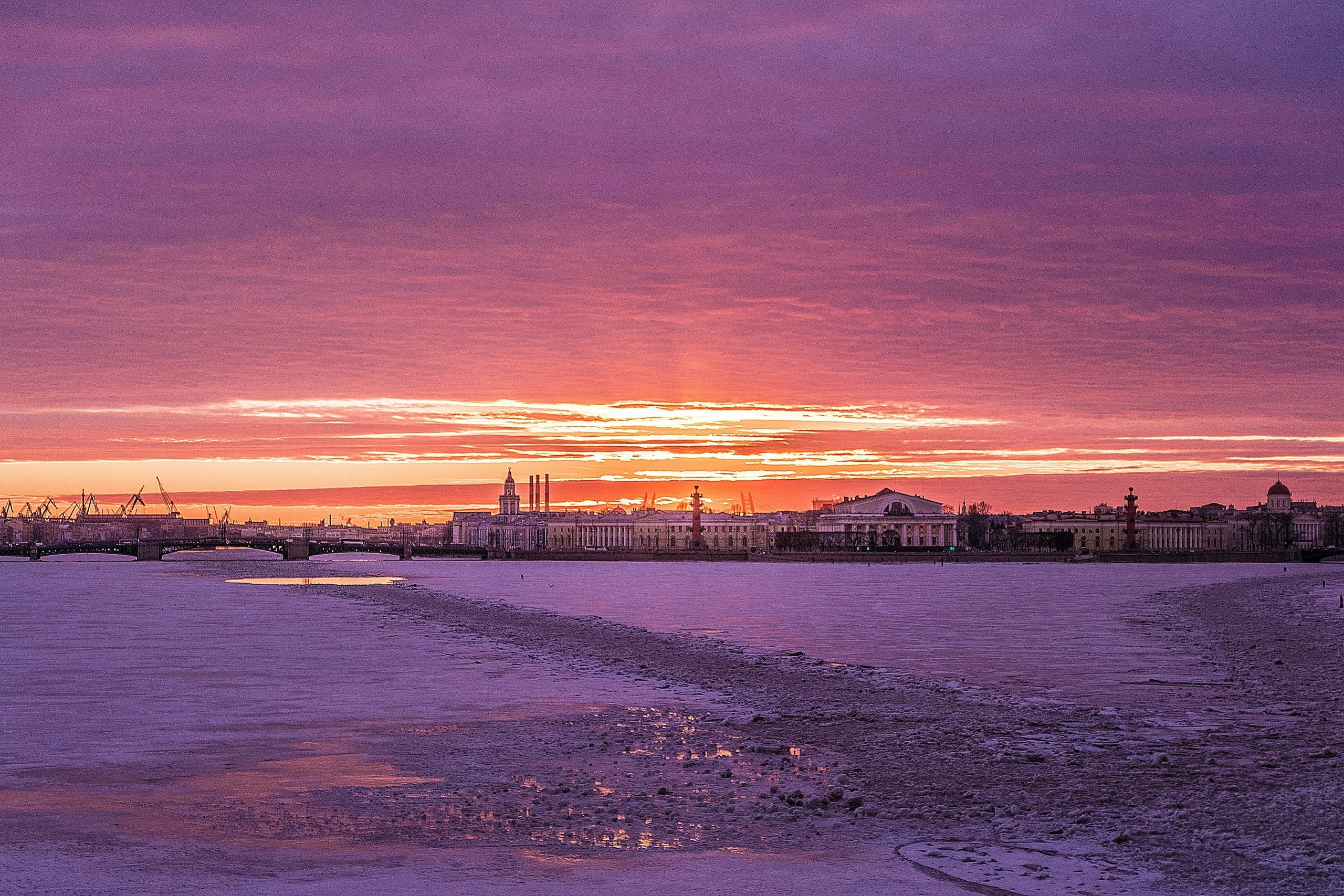building exterior, sunset, the peter and paul fortress, cloud - sky, sea, 2K, scenics - nature, st petersburg, romantic sky, city, sunset sky, illuminated, HD Wallpaper