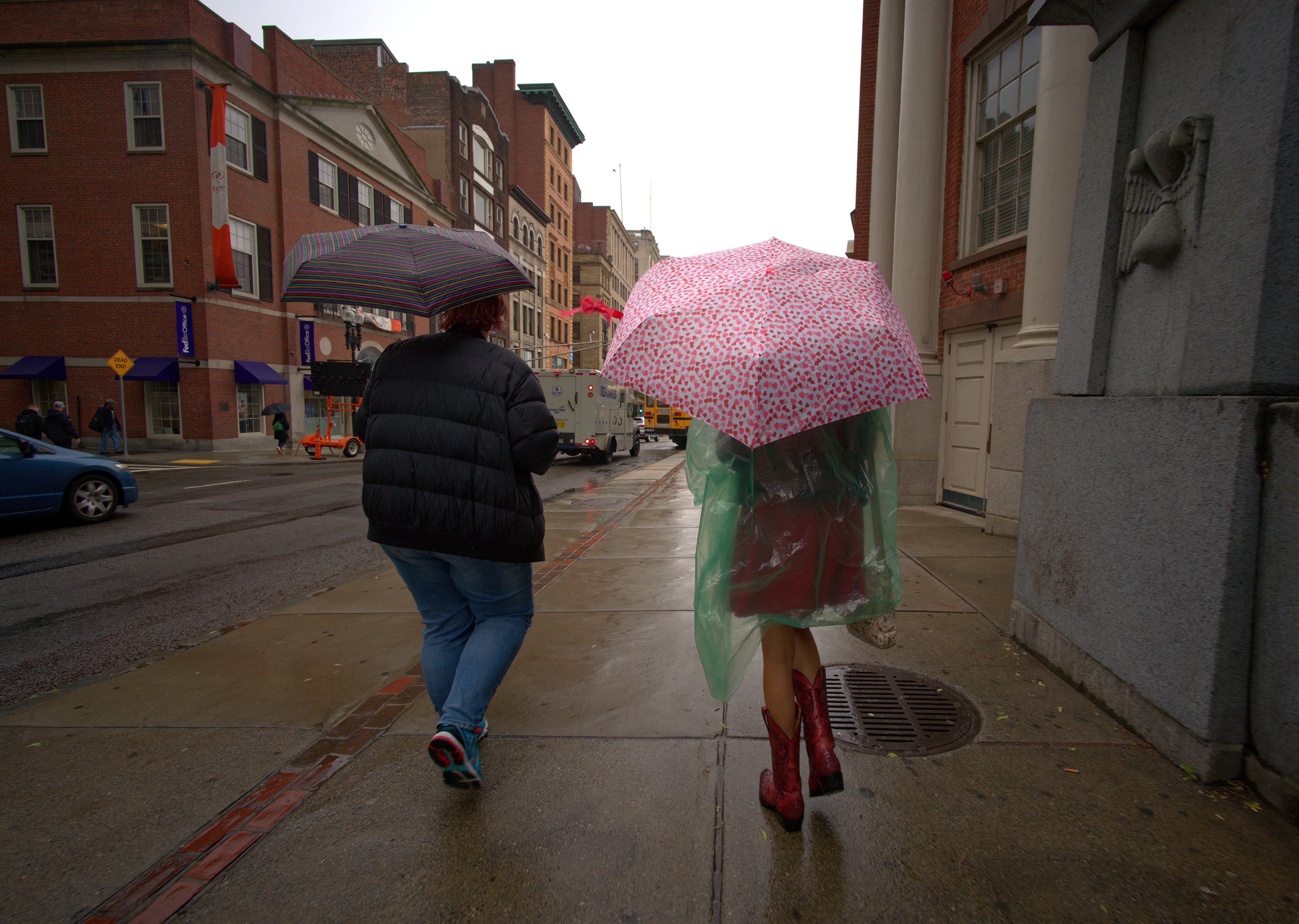 evening, umbrella, full length, rear view, leisure activity, outdoors, boston, rain, street, women, protection, urban, united states, building, adult, 5K, HD Wallpaper