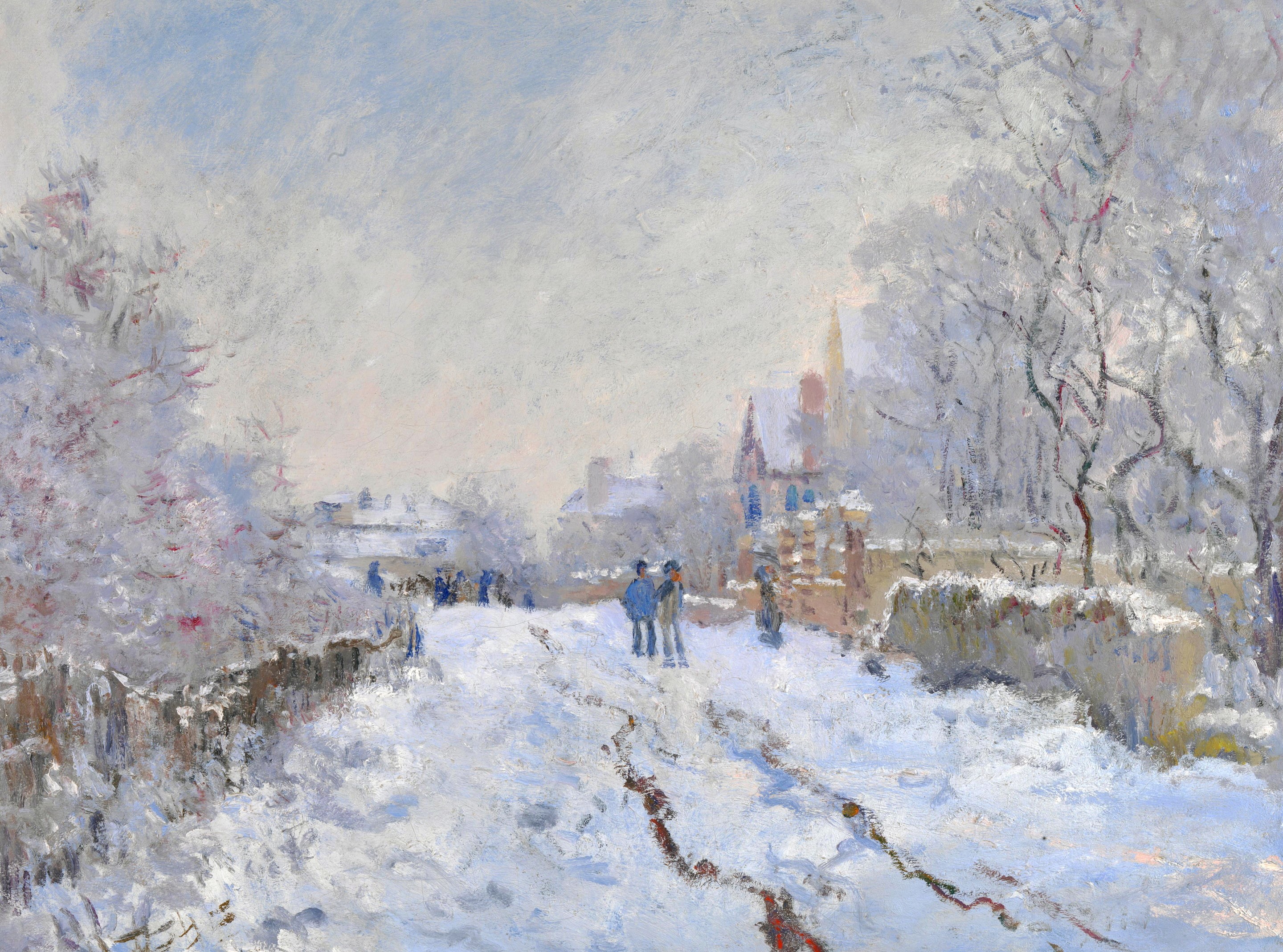 Claude Monet, Snow Scene at Argenteuil, picture, winter, landscape, 2K, HD Wallpaper