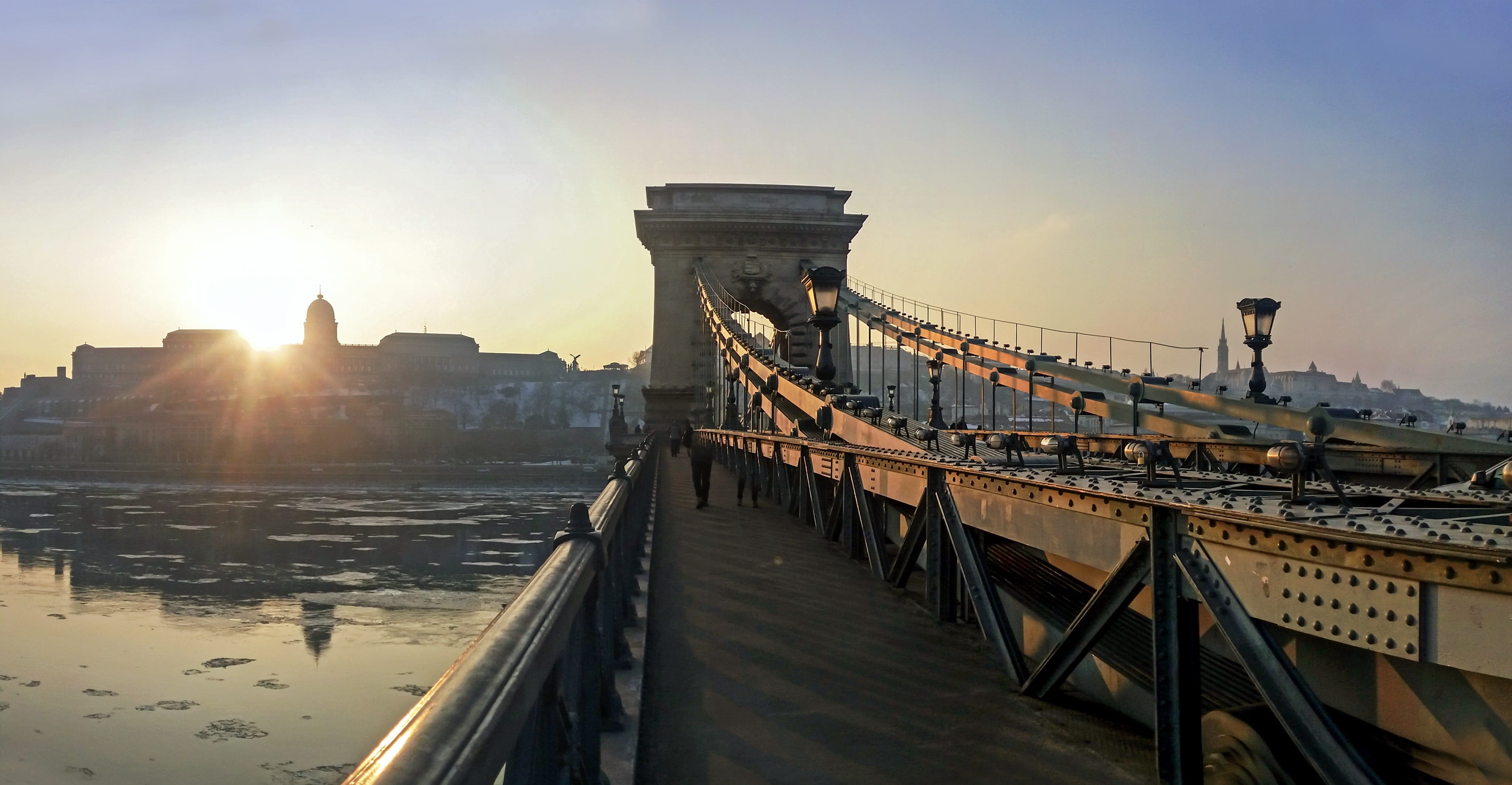 manhattan, building exterior, spacer, york, panorama, outdoors, transportation, connection, built structure, sky, sunset, river, sunlight, new, lens flare, HD Wallpaper
