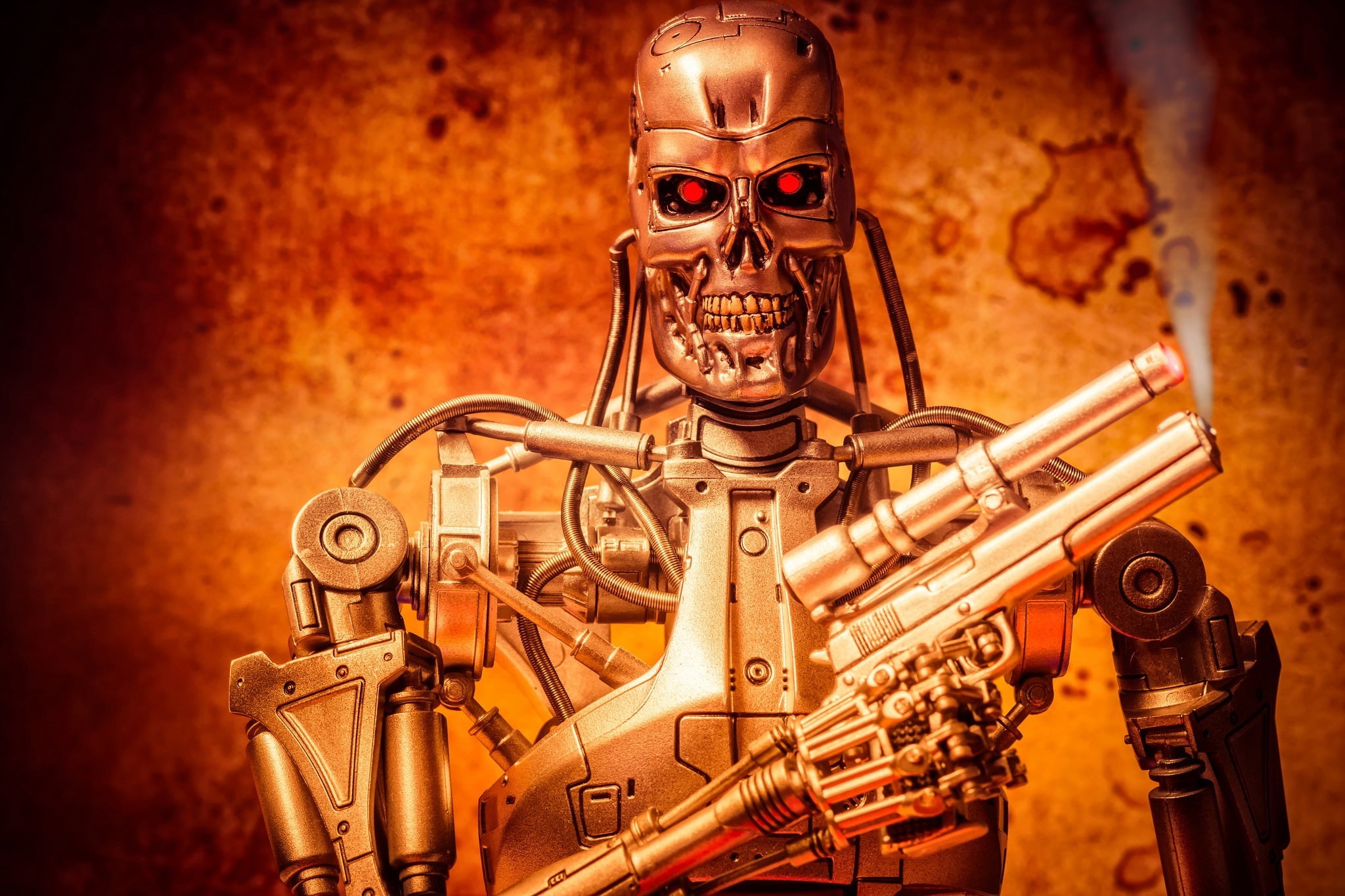 toys, Terminator, 1080P, endoskeleton, orange, HD Wallpaper