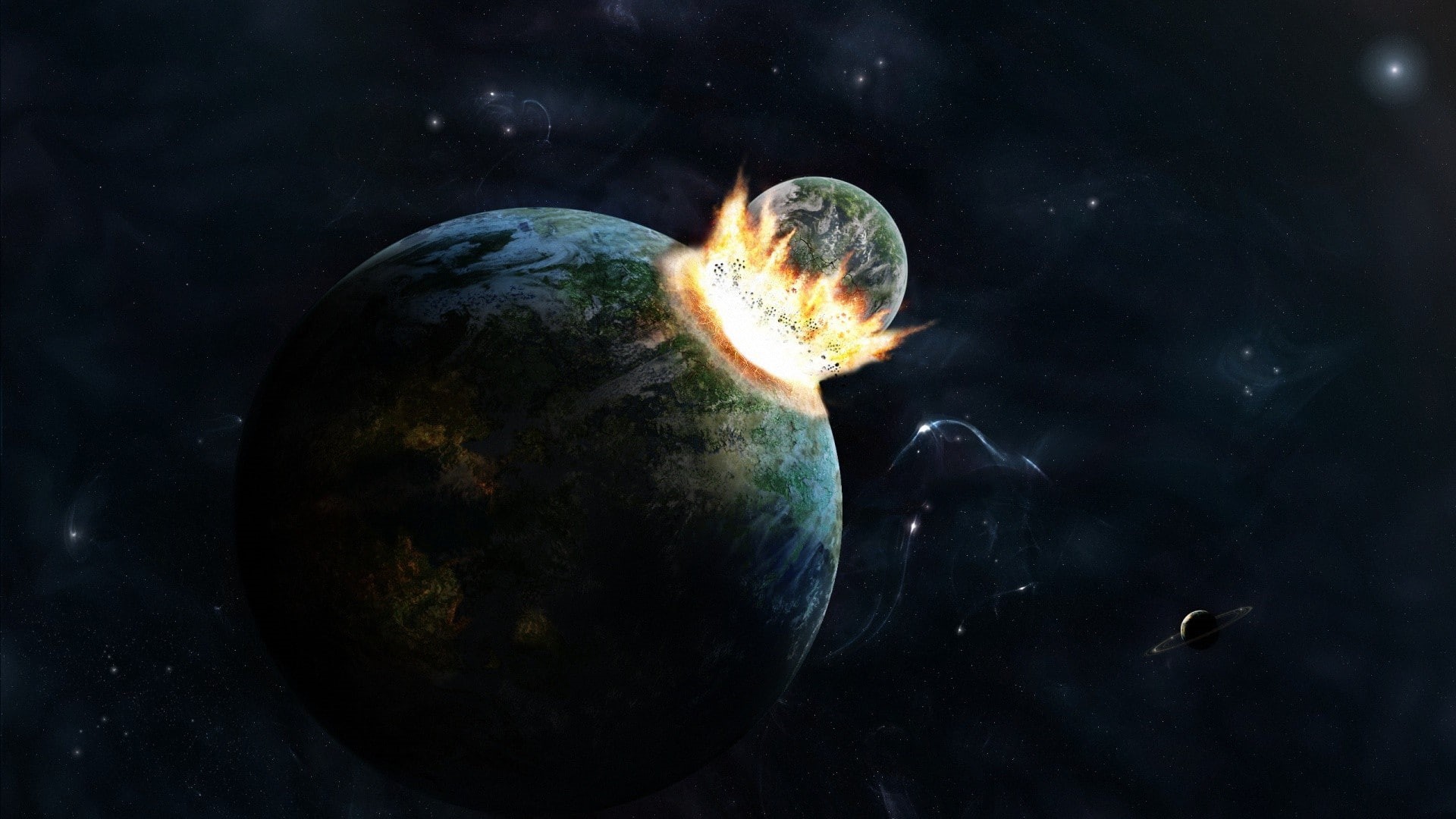 earth, crashing, planets, universe, 1080P, space, abstract, fantasy, HD Wallpaper