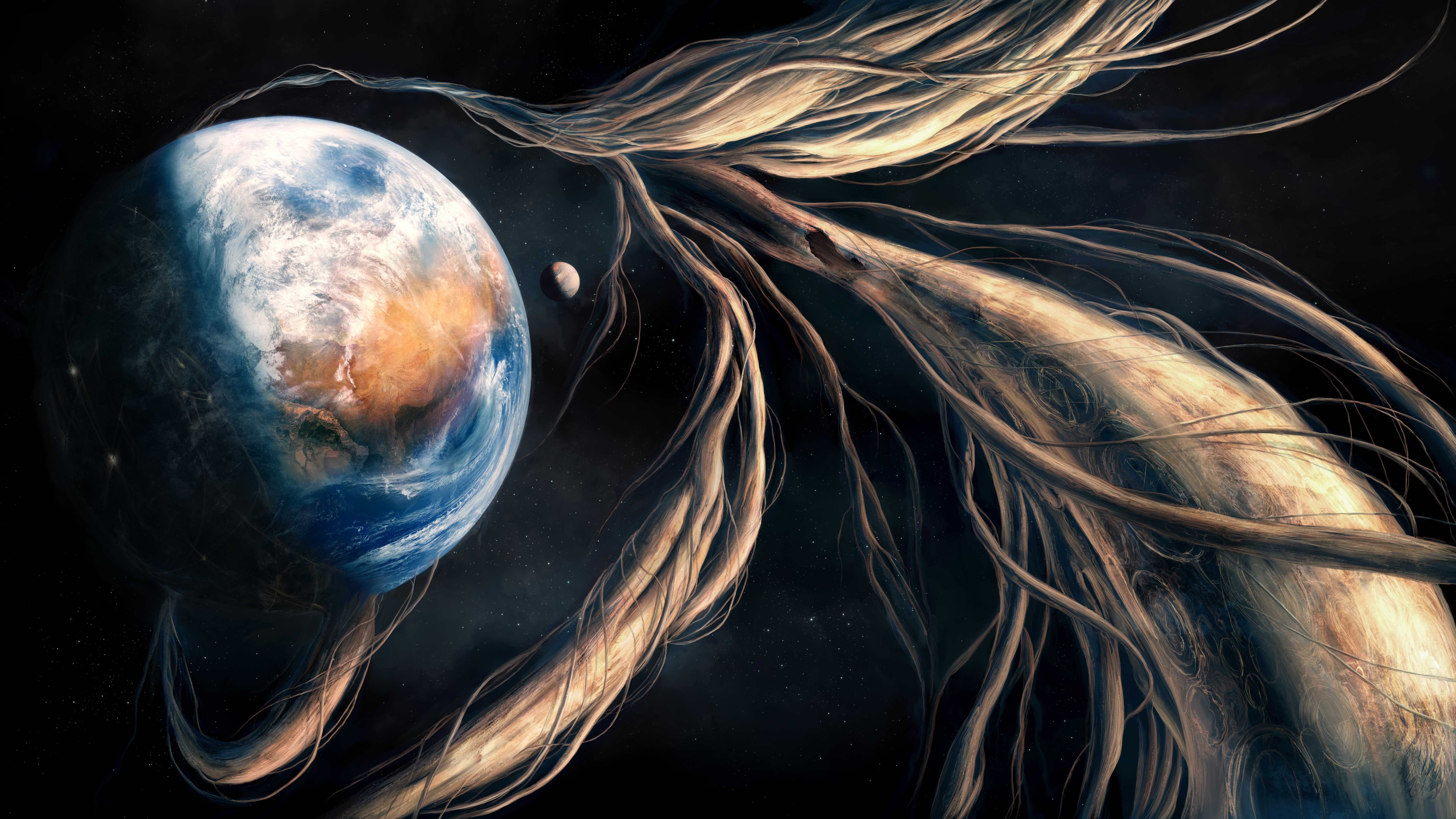 black background, art and craft, indoors, space, planet, universe, sea, abstract, close-up, Moon, black color, 8K, artwork, digital, exploration, water, HD Wallpaper