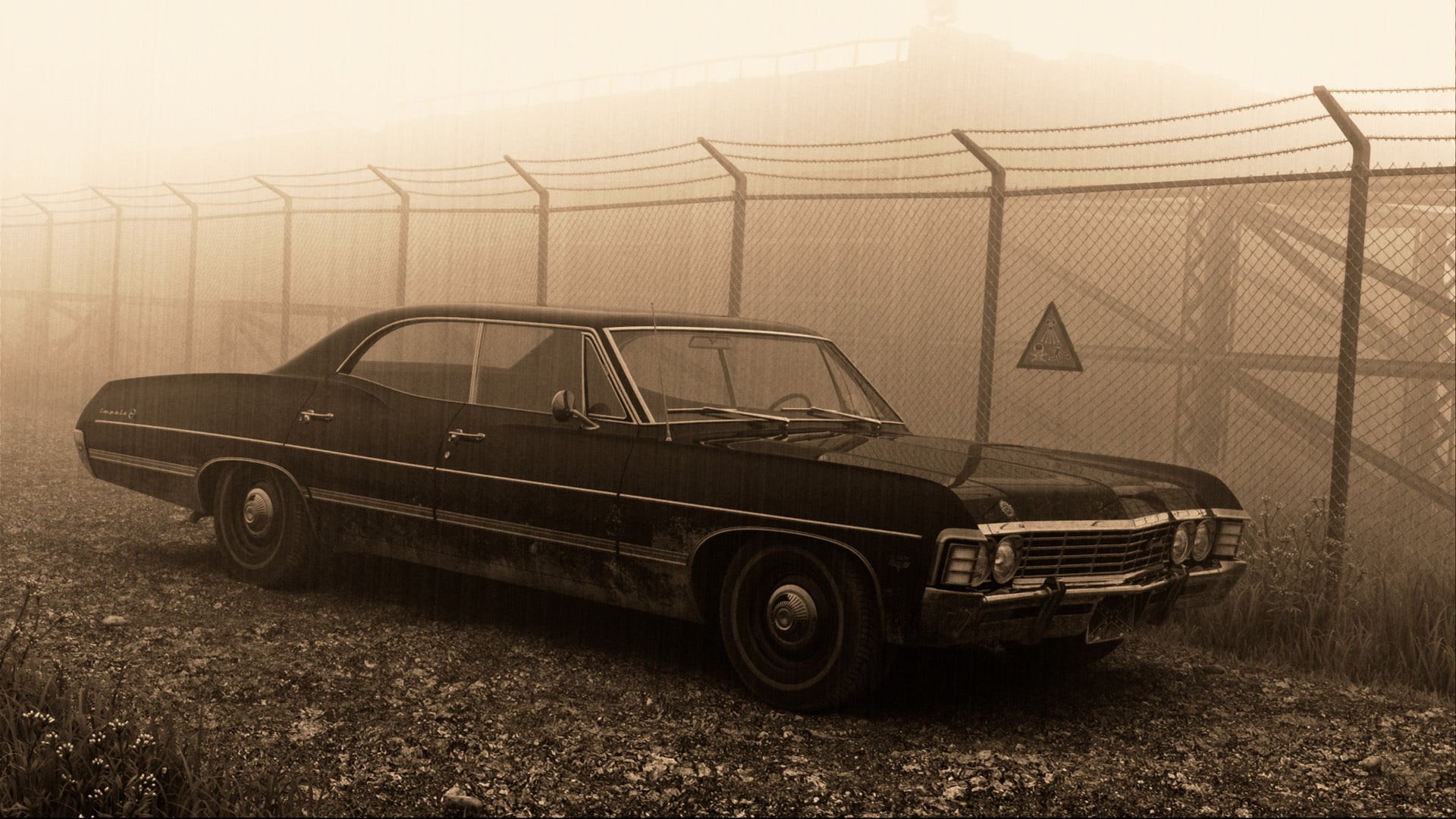 barrier, no People, 1967, motor vehicle, land, Сhevrolet Impala, outdoors, abandoned, obsolete, mode of transportation, boundary, sign, landscape, mode of Transport, HD Wallpaper