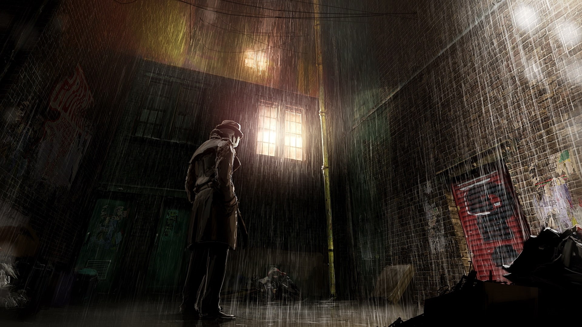 wall - building feature, Rorschach, low angle view, lens flare, built structure, city Life, rain, architecture, real people, lifestyles, dark, HD Wallpaper