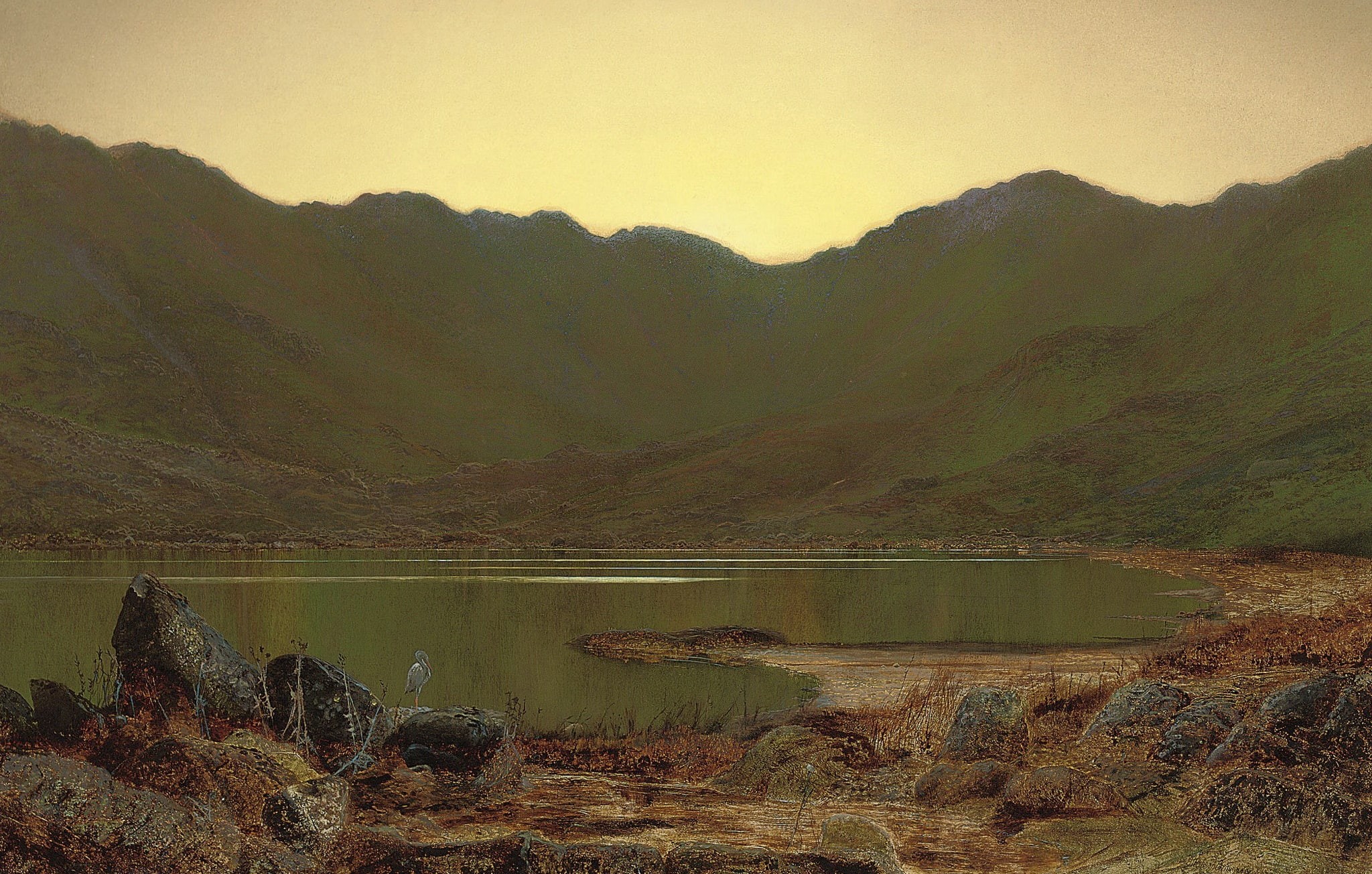 landscape, picture, mountains, 1080P, John Atkinson Grimshaw, Favorite Spot Herons, lake, bird, HD Wallpaper