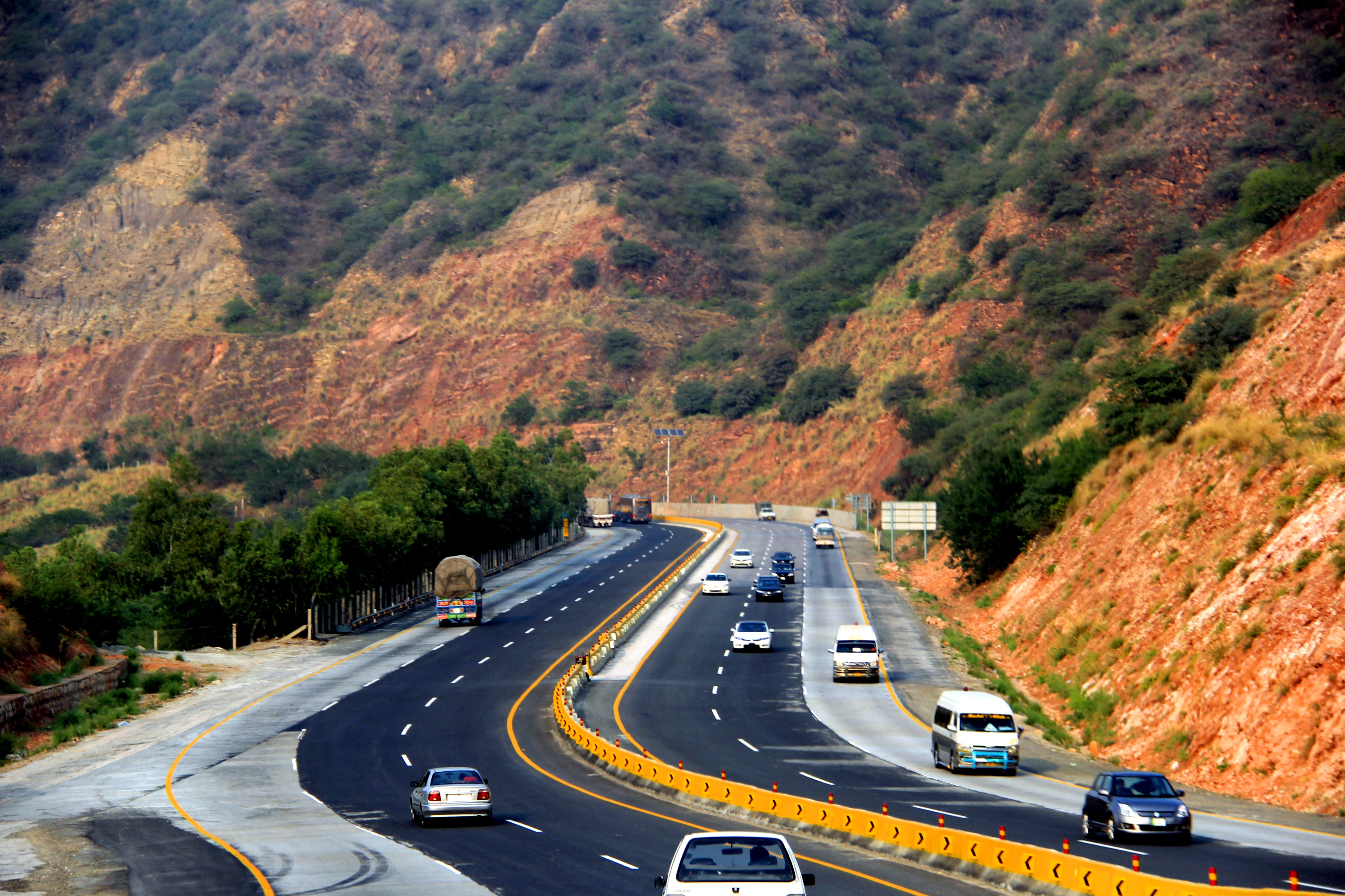 dividing line, road, land vehicle, day, road marking, islamabad, direction, trees, mode of transportation, transportation, no people, forest, outdoors, HD Wallpaper