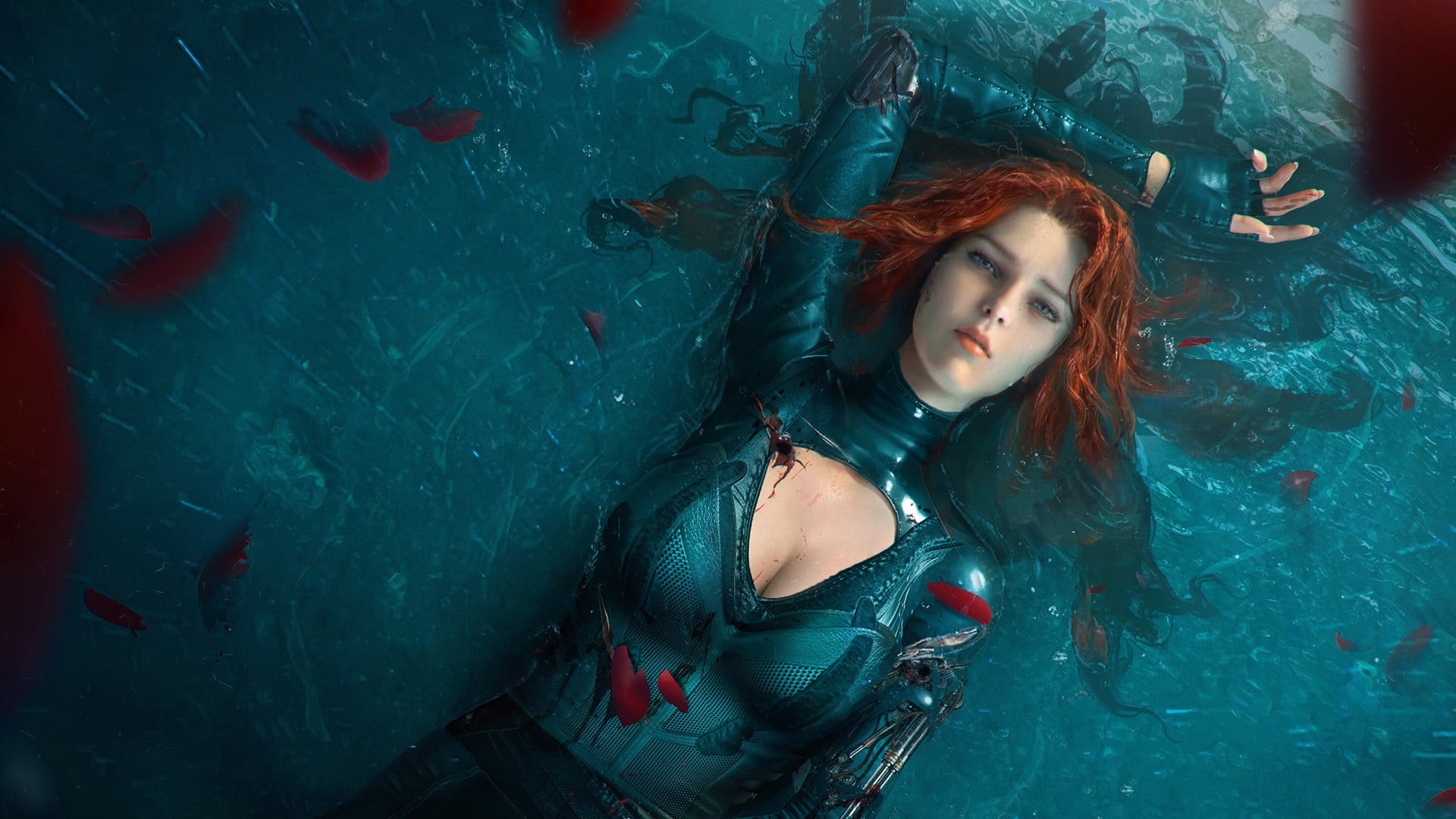 Tian Zi, 1080P, artwork, science fiction, redhead, cyborg, futuristic, HD Wallpaper