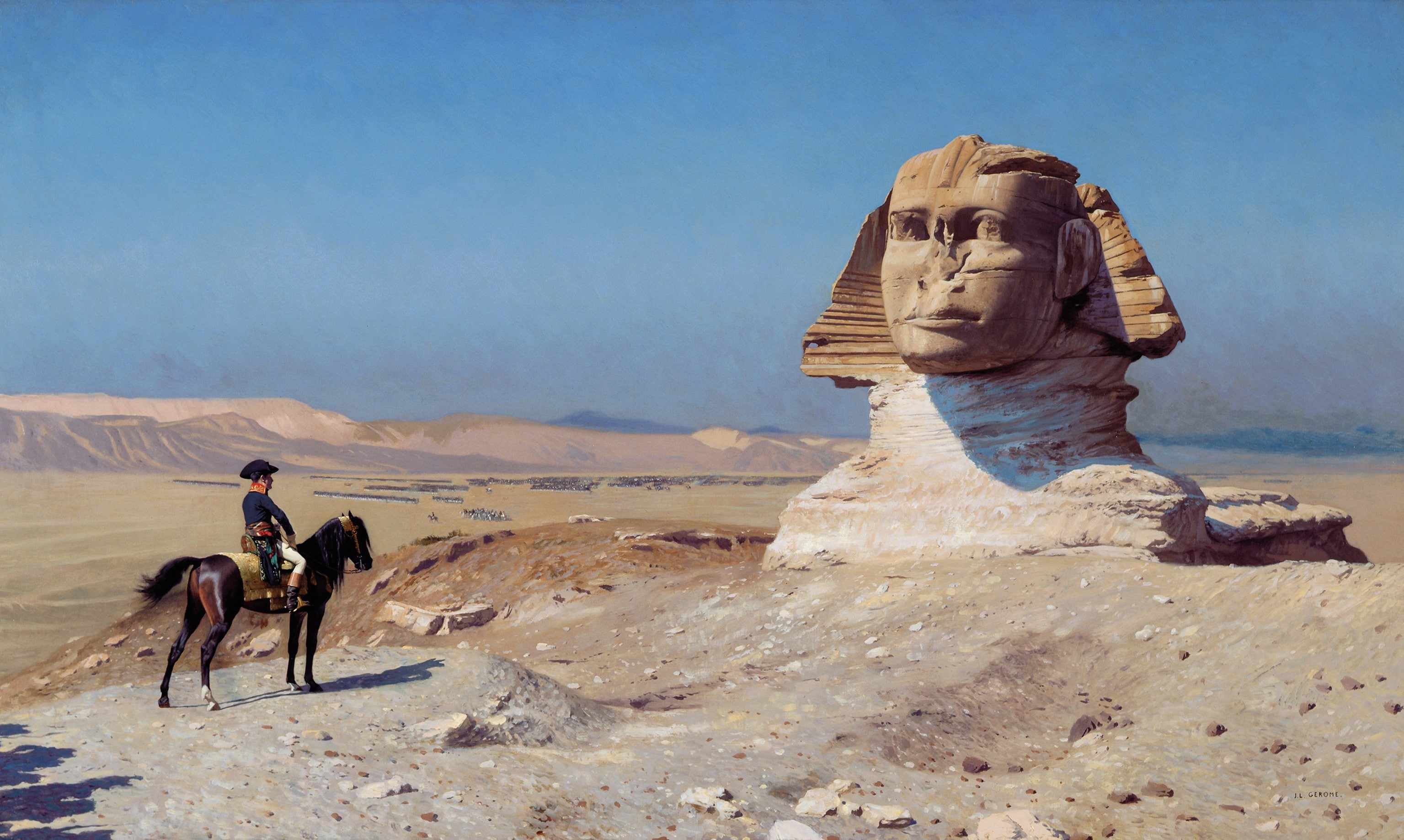 sculpture, outdoors, people, sand, land, desert, riding, nature, Jean-Léon Gérôme, one animal, artwork, army, real people, landscape, mammal, Napoleon Bonaparte, HD Wallpaper