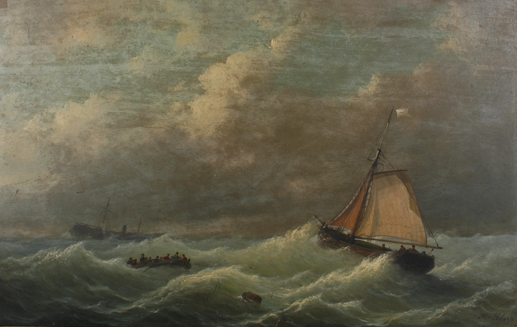 classic art, sea, painting, 1080P, ship, Henri Adolphe Schaep, oil painting, HD Wallpaper