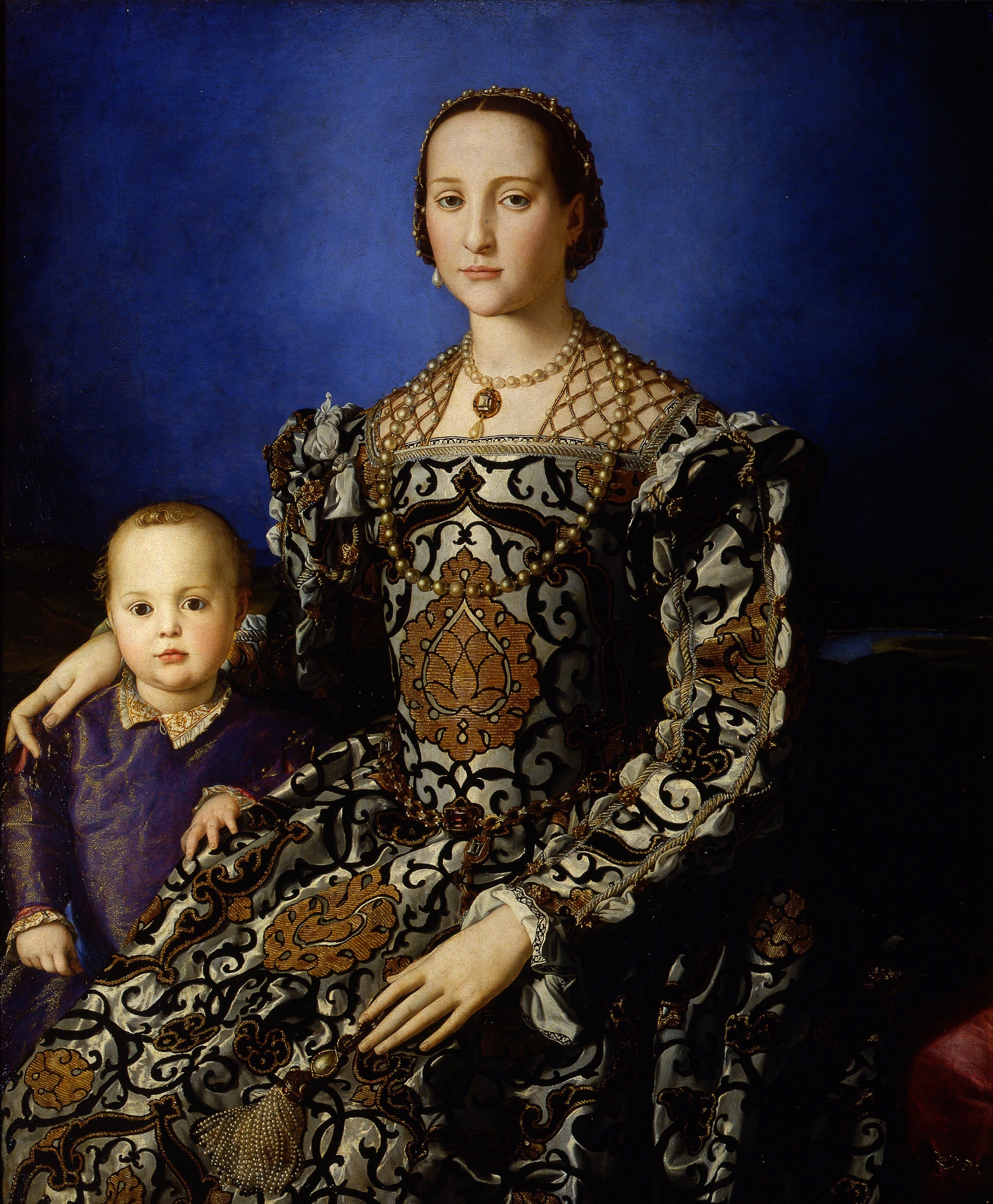 girls, childhood, beside, women, painting, 1545, oil paints, oil canvas, looking at camera, people, bonding, art, child, human representation, eleanor of toledo, Phone HD Wallpaper