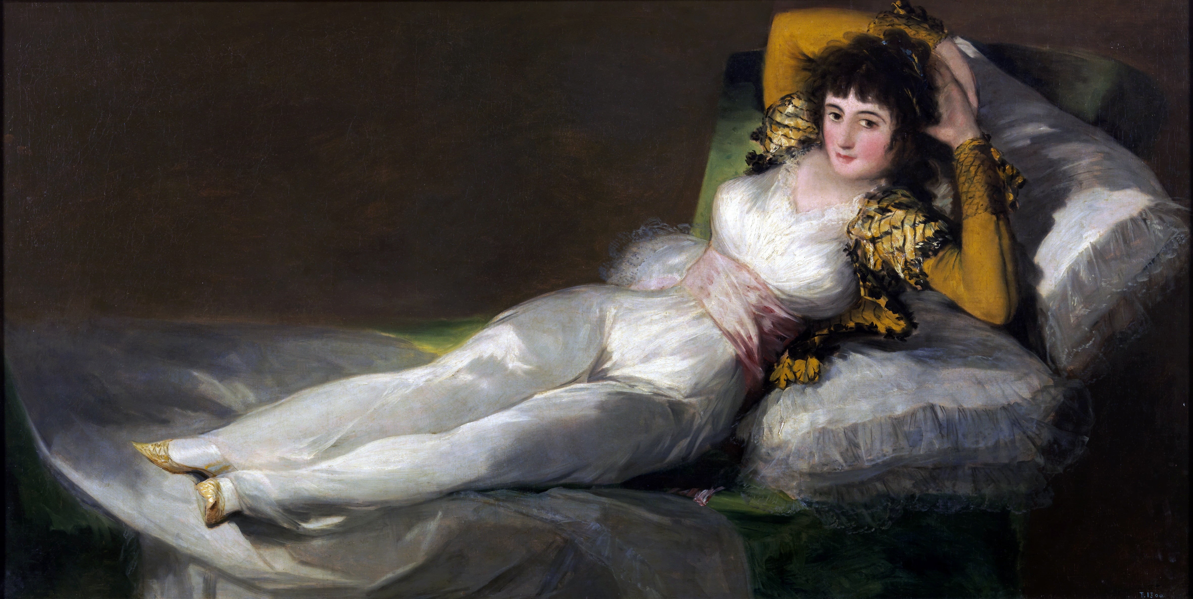 woman, costume, young adult, fantasy, adult, portrait, women, fashion, francisco de goya, clothing, lounge, looking, indoors, 1803, painting, beauty, celebration, HD Wallpaper