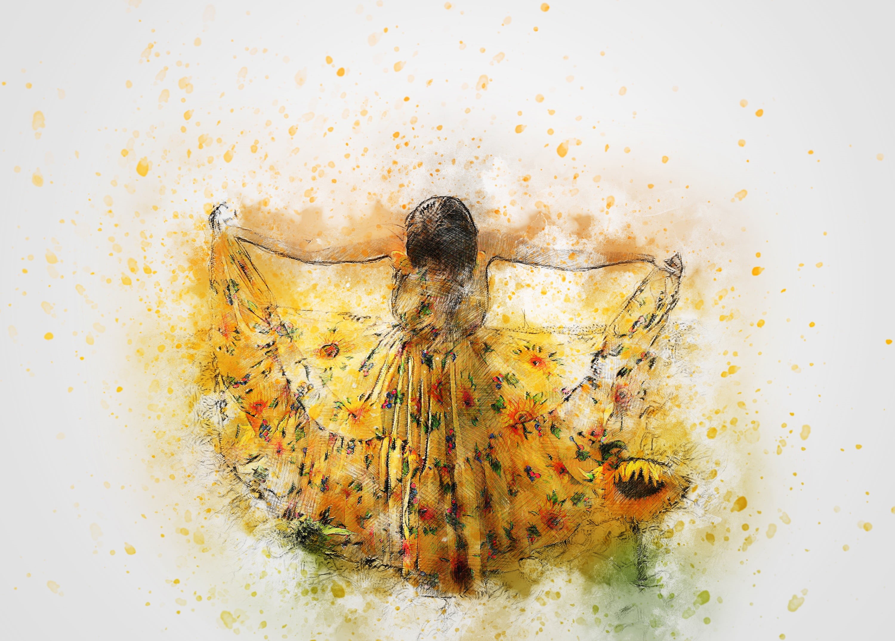 indoors, floral, t-shirt, dress, woman, wearing, animal themes, watercolor, artistic, close-up, vintage, invertebrate, outdoors, 2K, abstract, drop, animal wildlife, HD Wallpaper