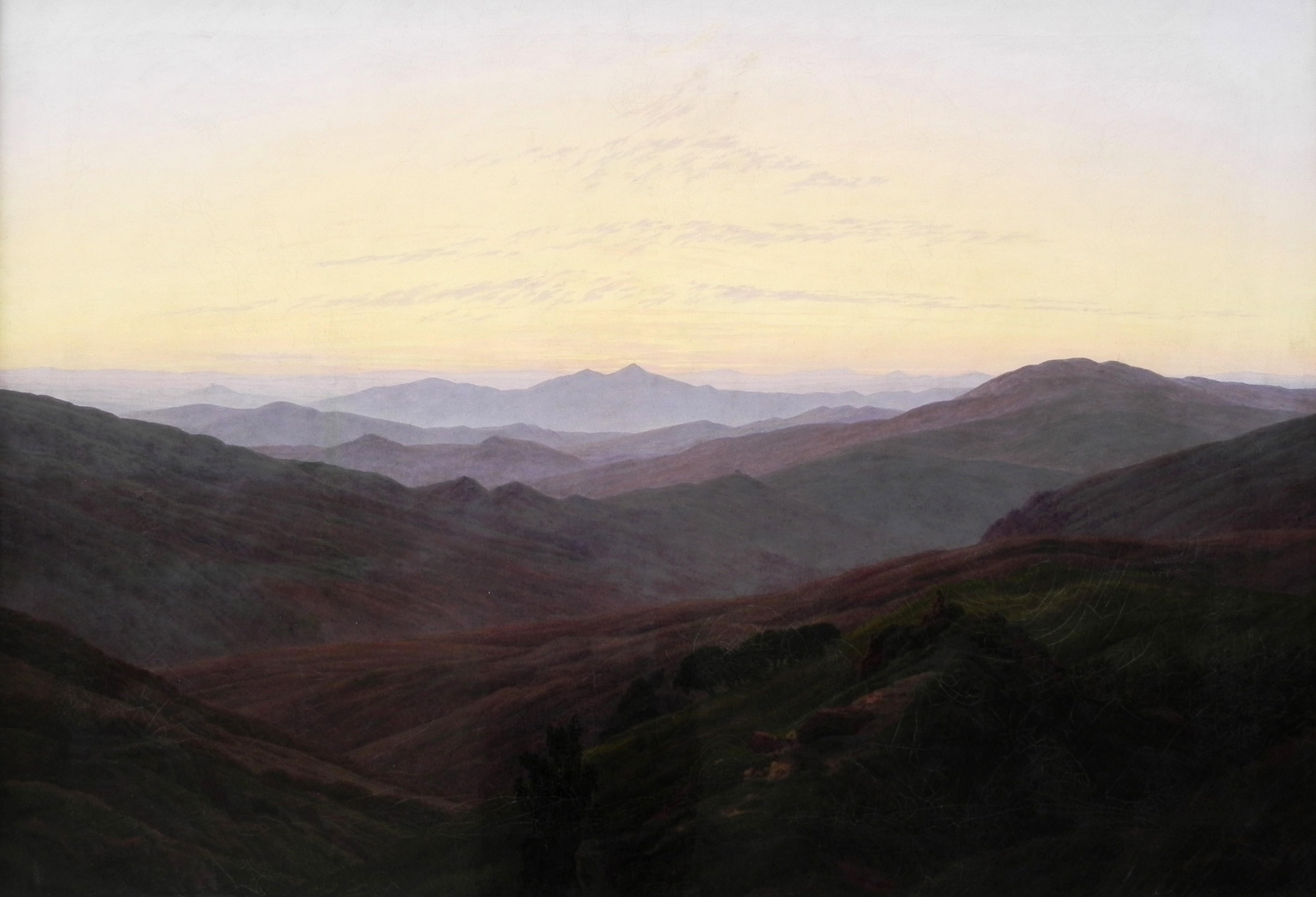 2K, landscape, mountains, picture, Caspar David Friedrich, Riesengebirge, HD Wallpaper