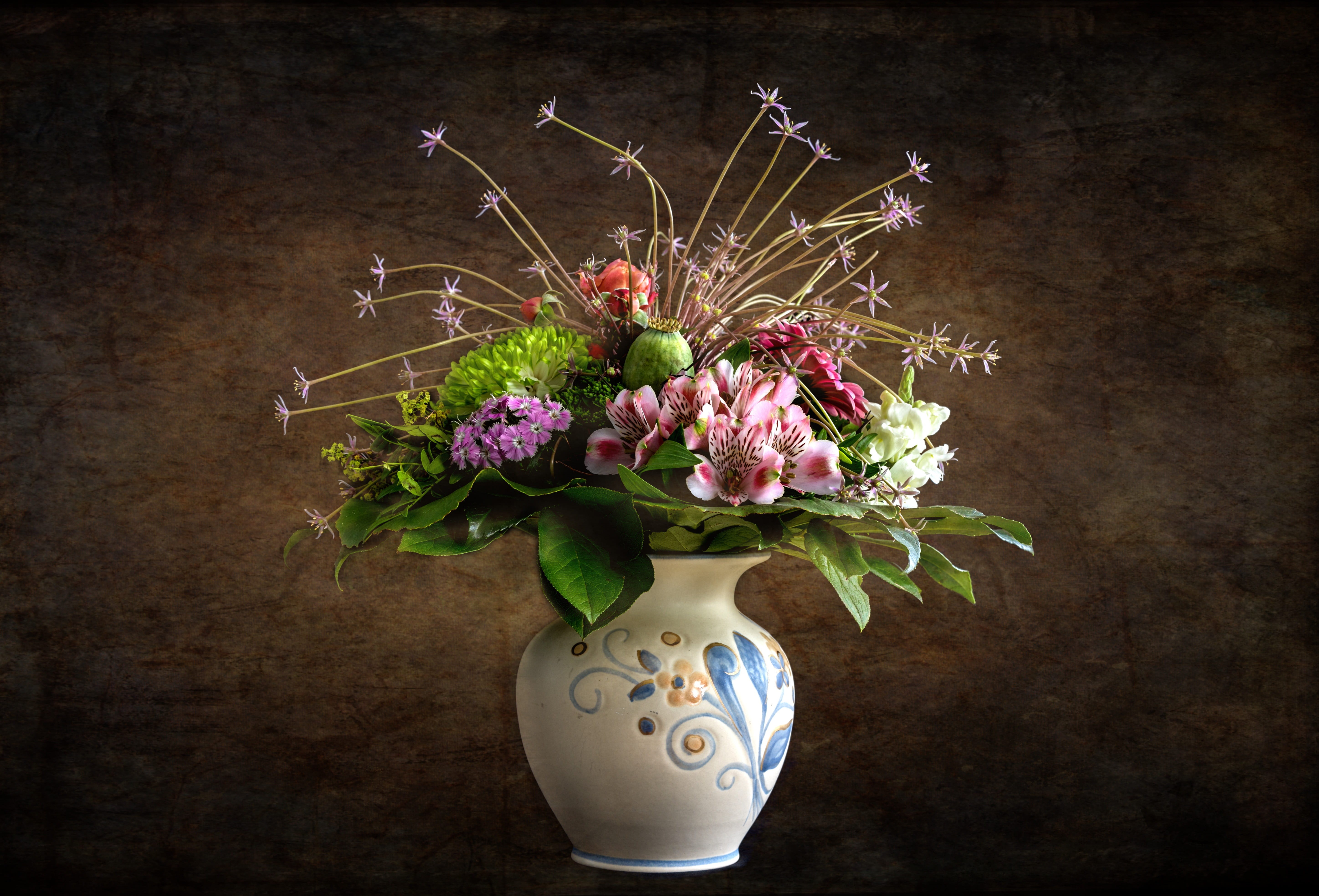 flowers, plant, bunch of flowers, colorful, decoration, easter, 5K, black background, flower head, no people, indoors, fragility, table, celebration, congratulations, HD Wallpaper