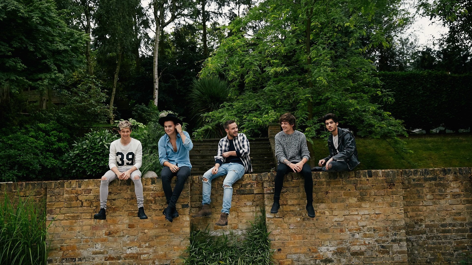people, One Direction, casual clothing, 1080P, adult, full length, Band (Music), men, nature, plant, lifestyles, outdoors, young men, sitting, togetherness, HD Wallpaper