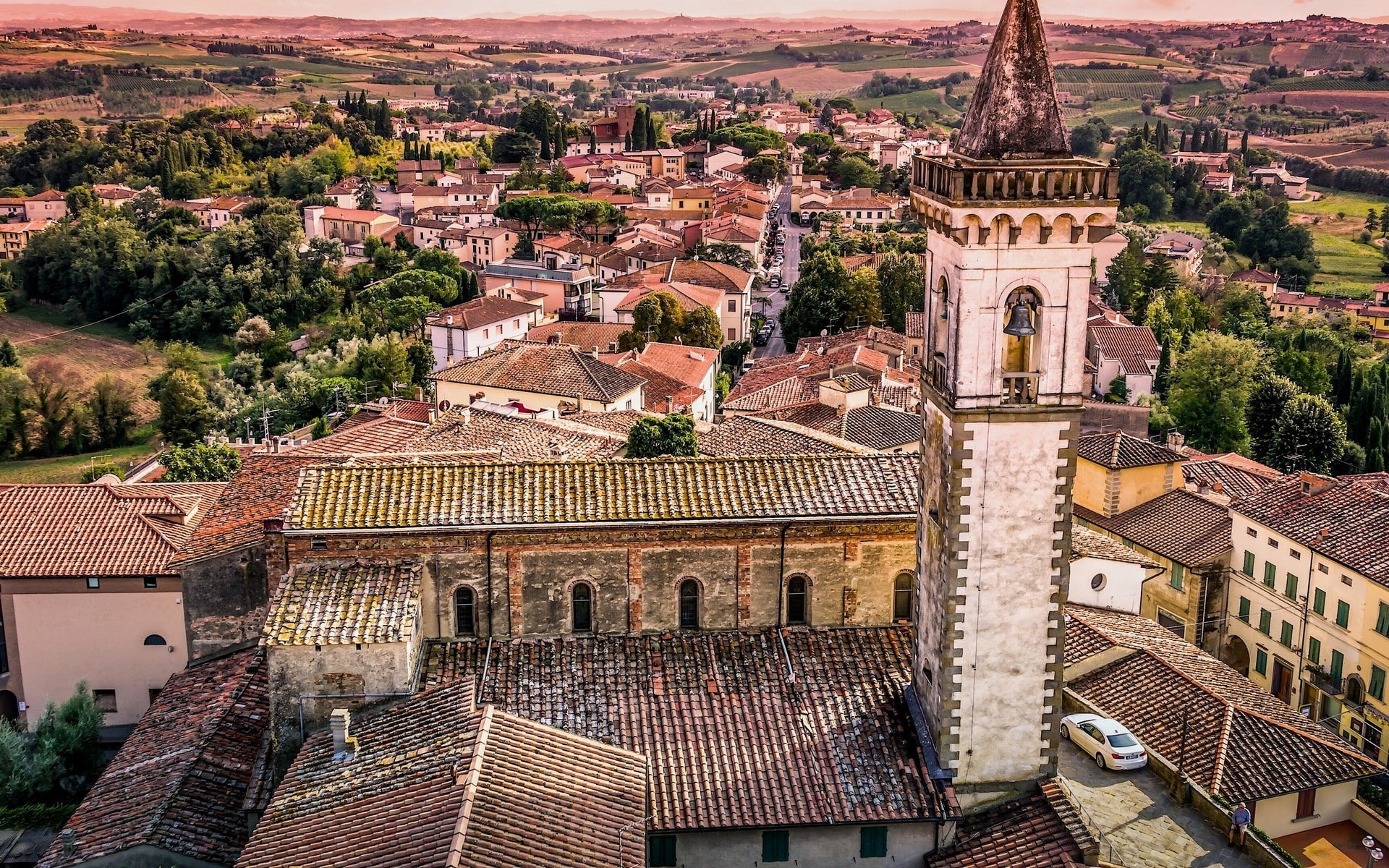 Tuscany, church, old building, town, cityscape, Italy, 1080P, HD Wallpaper