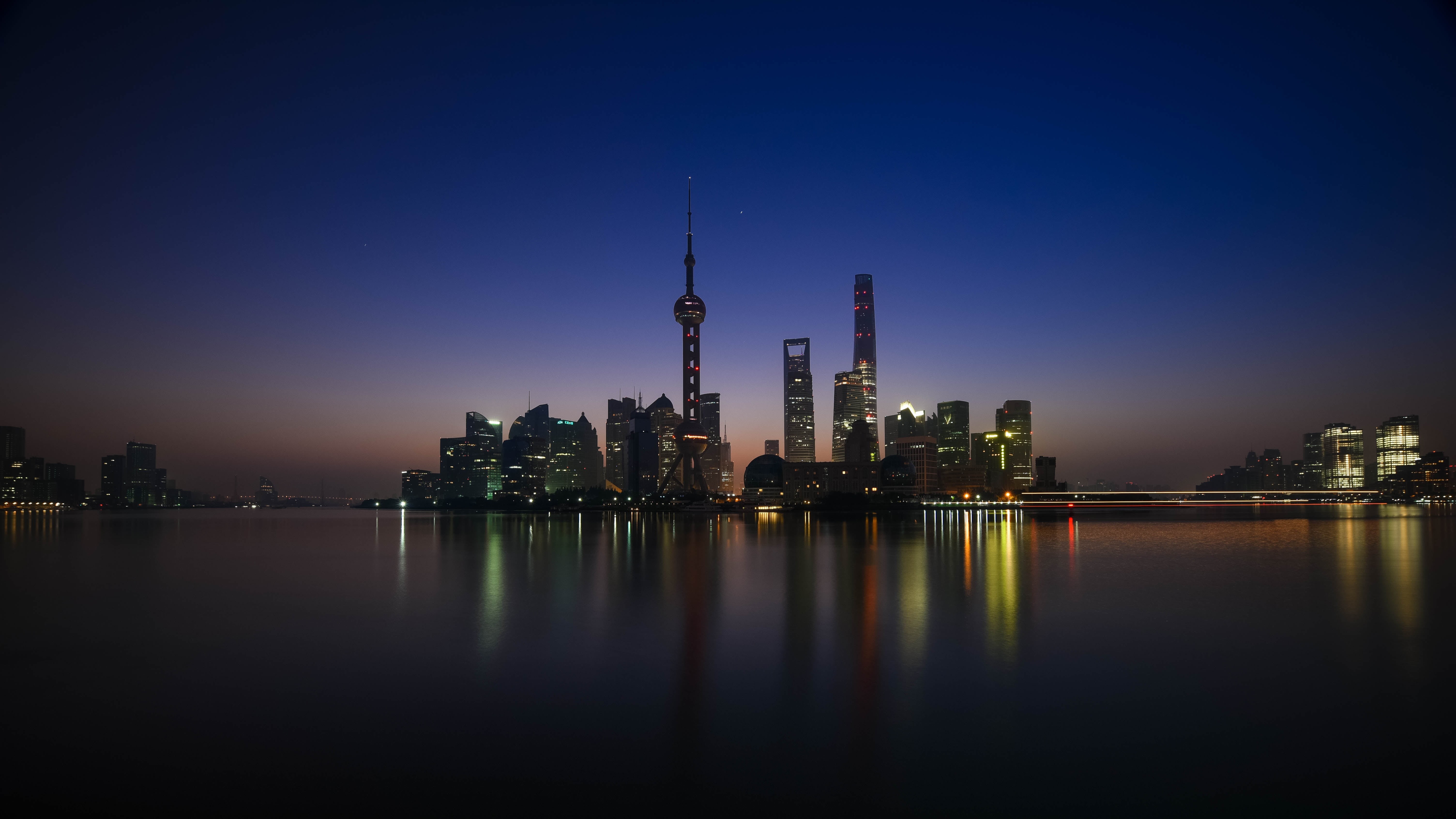 building, business, panoramic, blue, pudong, huangpu River, shore, the Bund, sky, no People, 5K, huangpu, financial District, tall - High, outdoors, reflection, HD Wallpaper