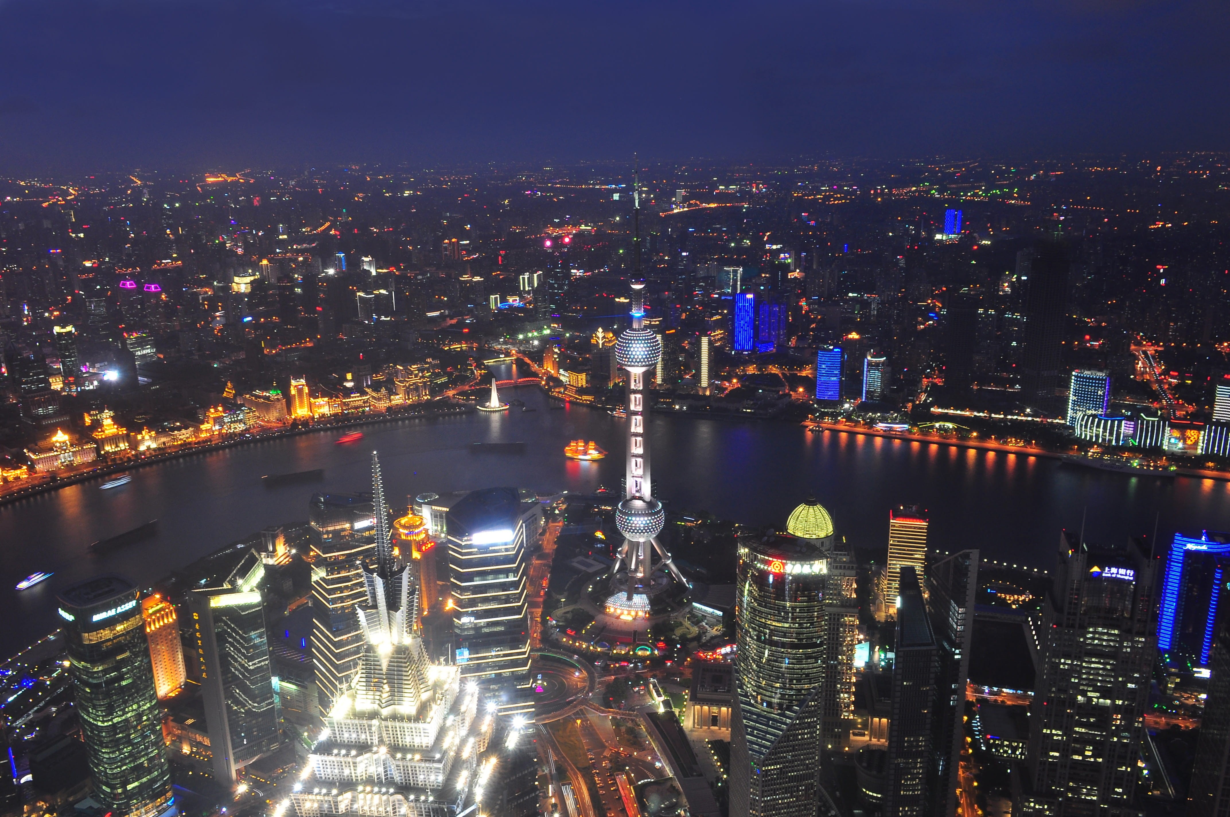 water, Shanghai, skyscraper, city, architecture, famous Place, Night shot, illuminated, China, modern, river, cityscape, urban Skyline, street, city Life, HD Wallpaper