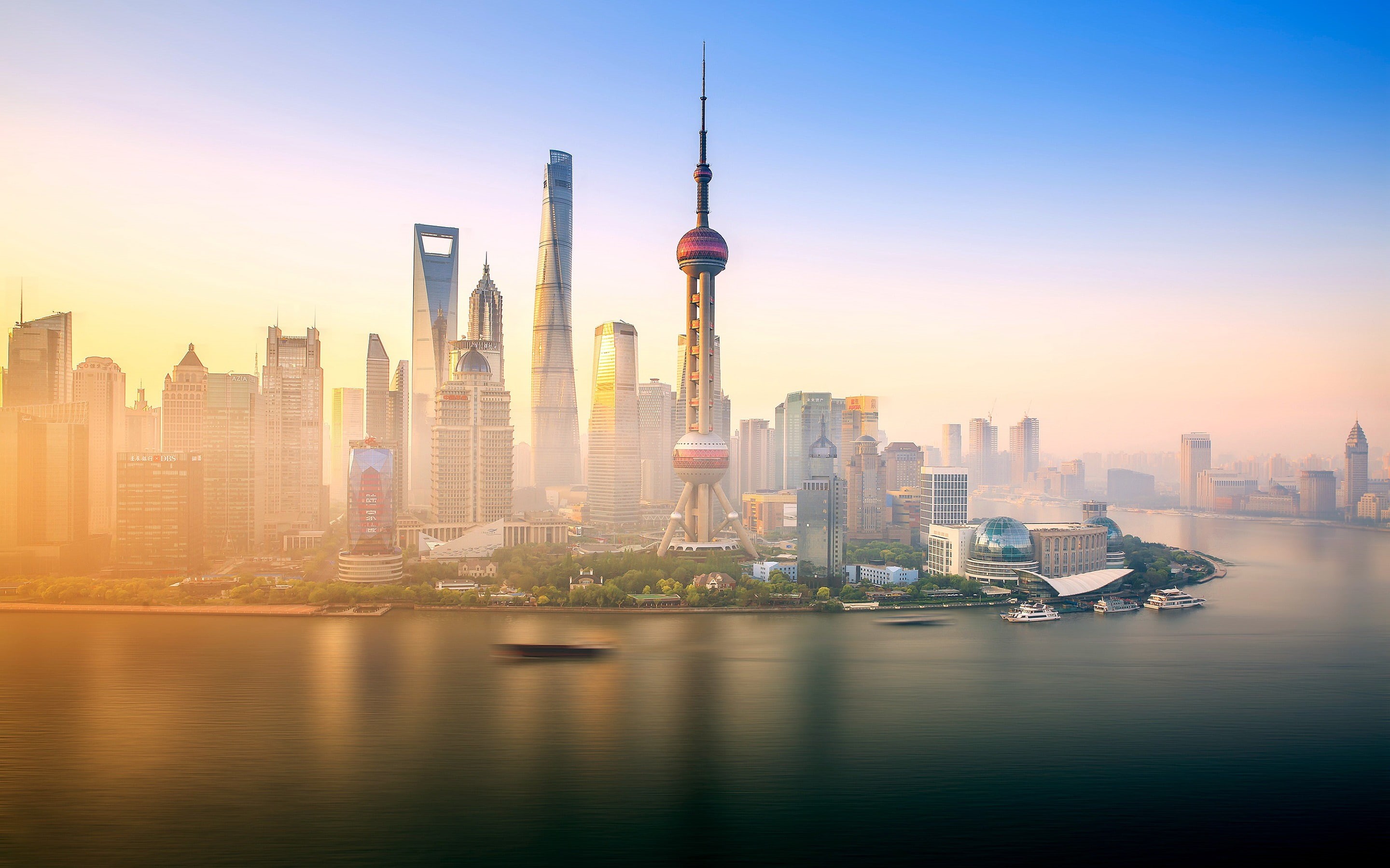 river, architecture, tall - high, residential district, office building exterior, waterfront, 2K, outdoors, pearl, financial district, oriental, travel destinations, HD Wallpaper